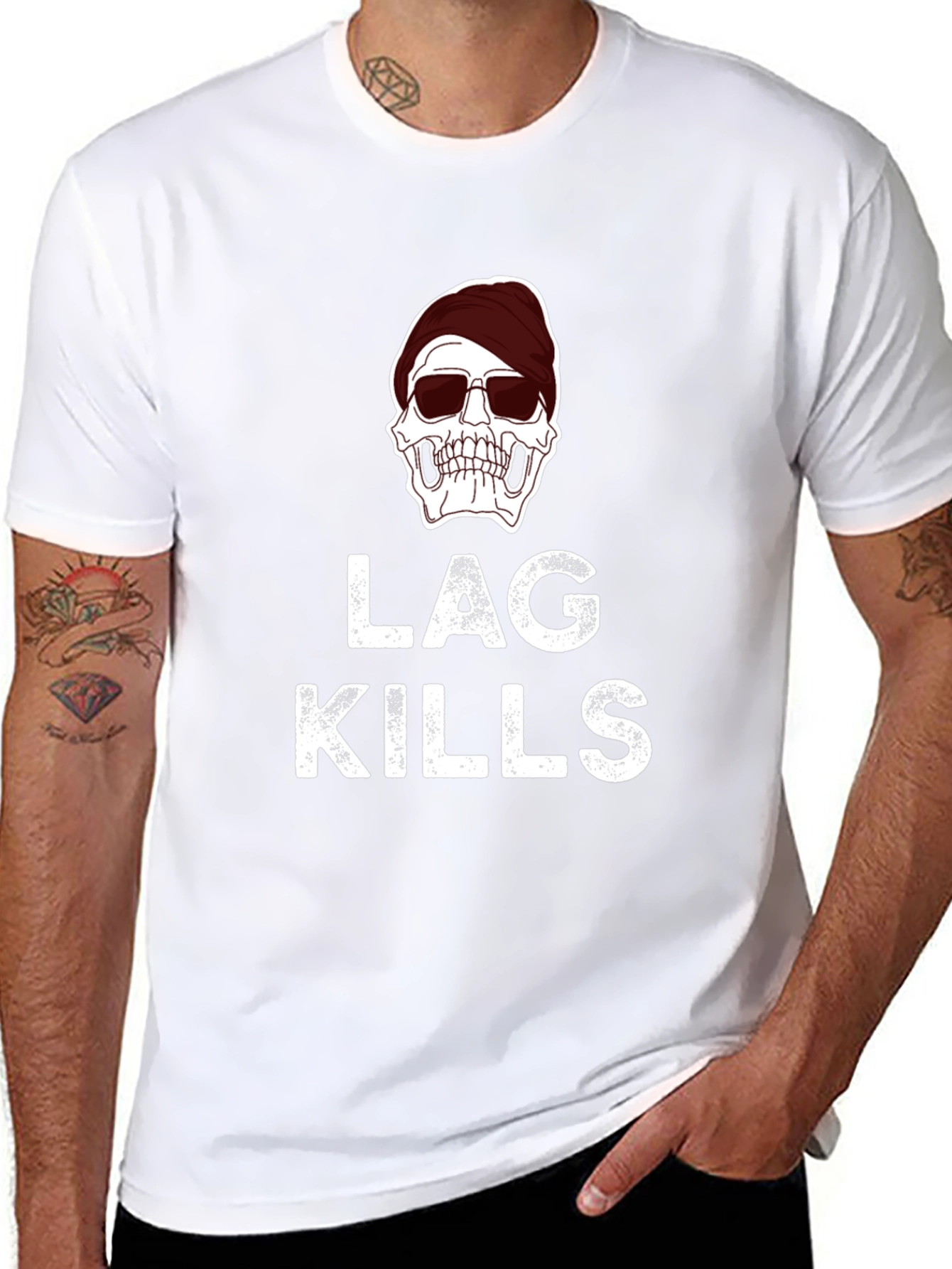 Lag Kills T-Shirt - Skull Graphic Gamer Tee