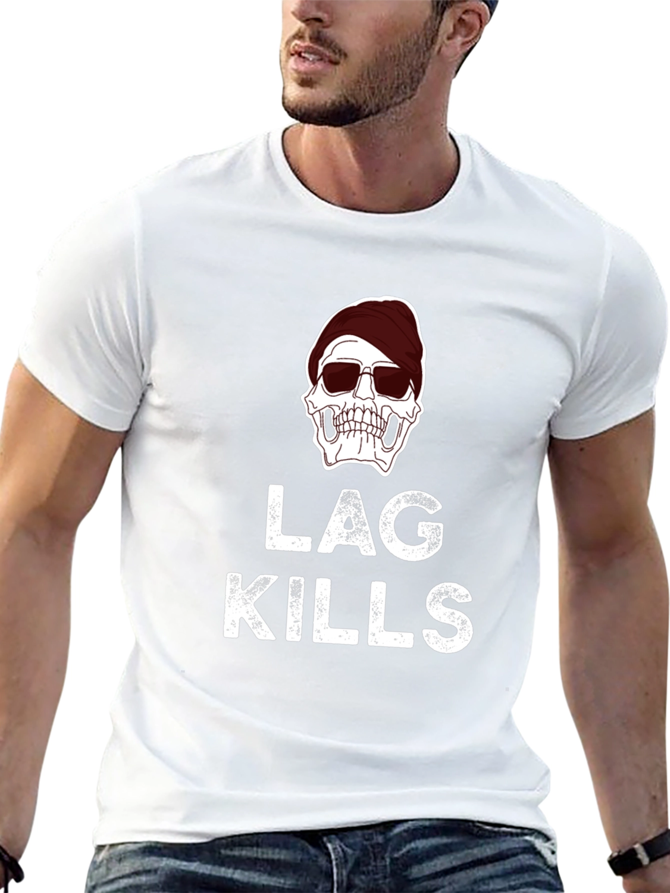 Lag Kills T-Shirt - Skull Graphic Gamer Tee