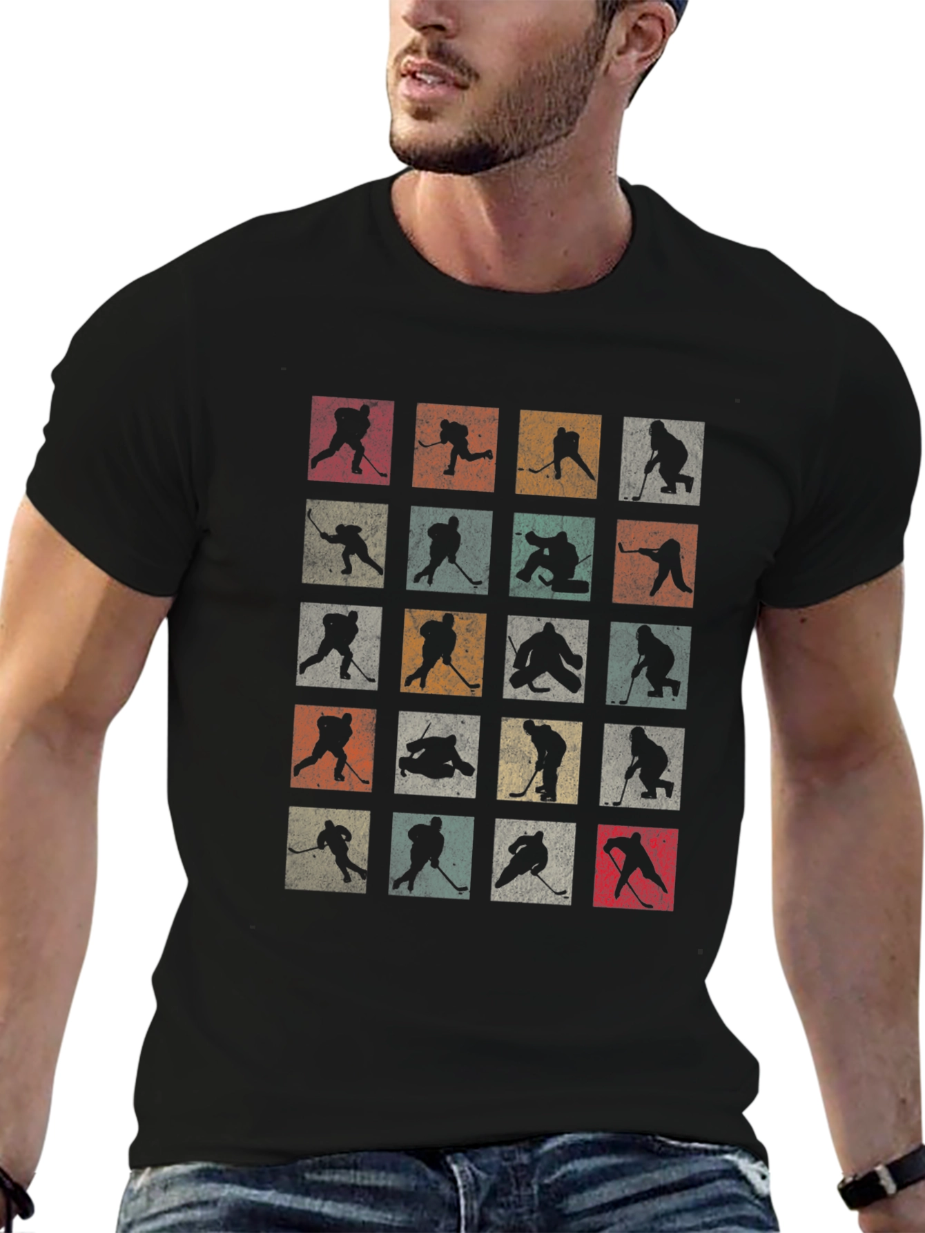 Retro Hockey Silhouettes Tee - Classic Sporty Style