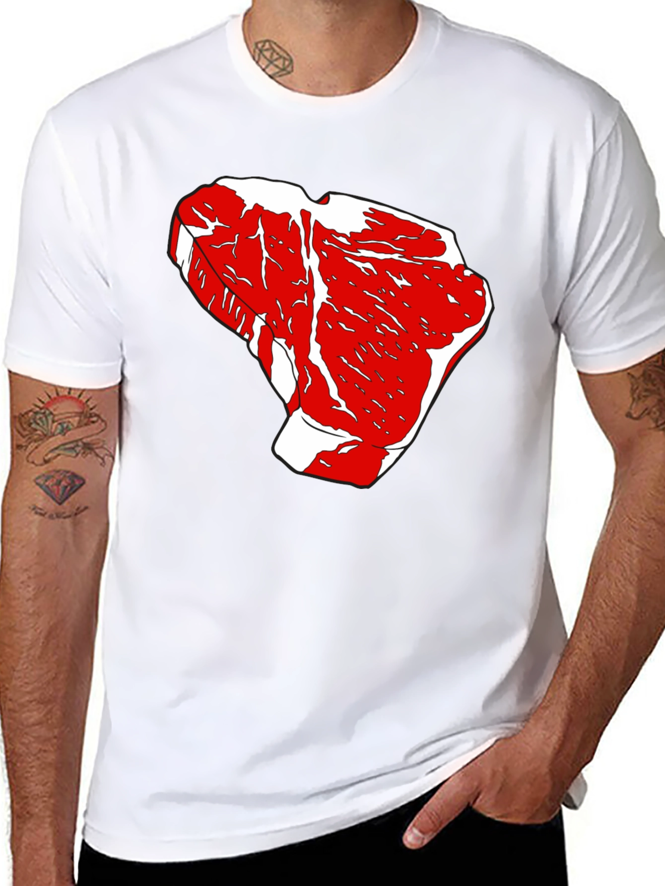 Steak Graphic Tee - Black Cotton T-Shirt
