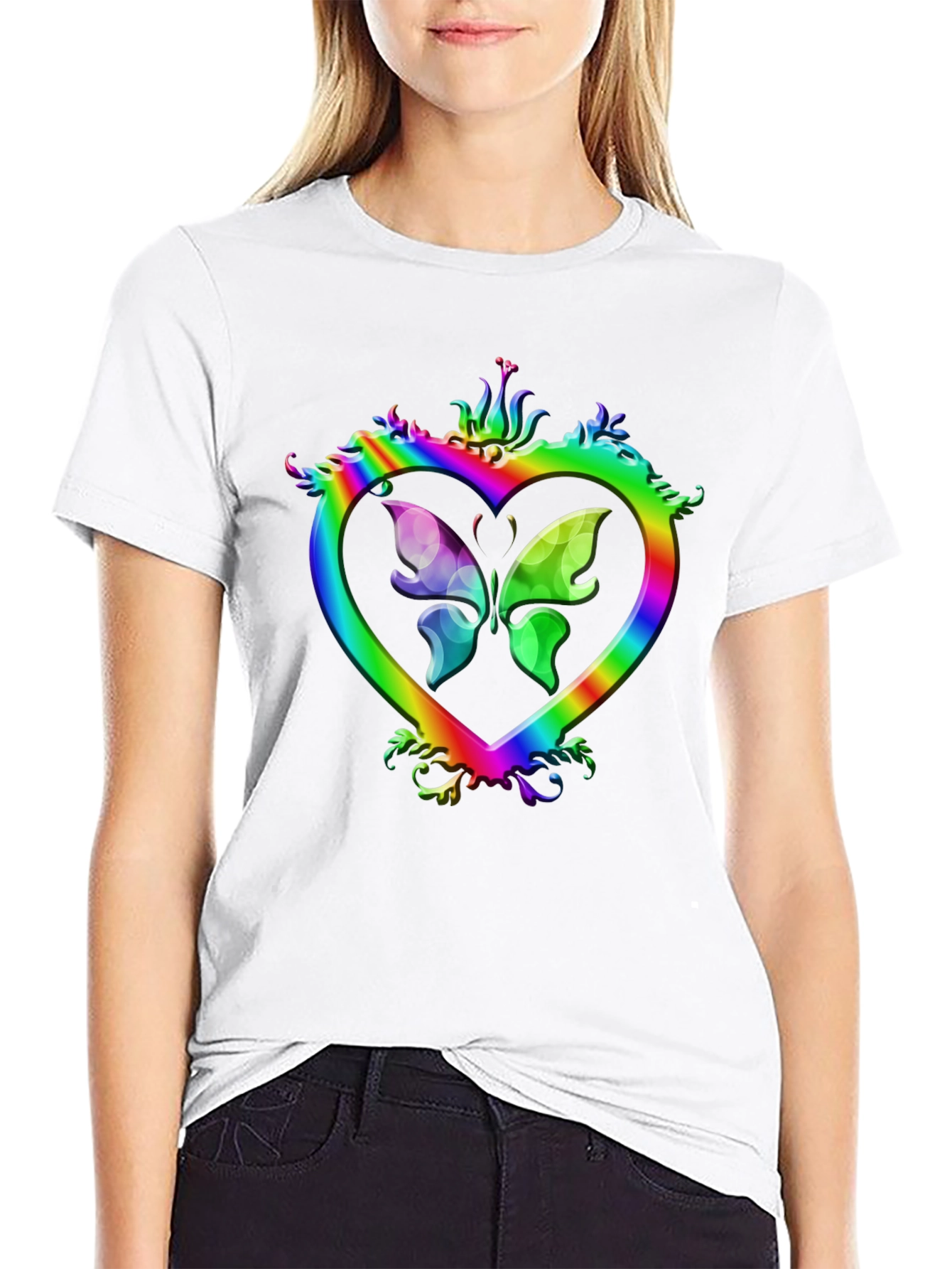 Rainbow Heart Butterfly Graphic Tee
