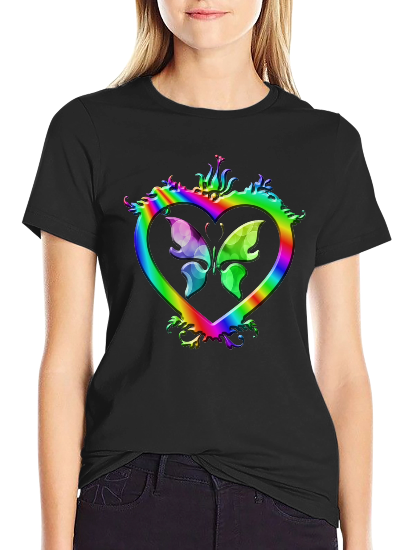 Rainbow Heart Butterfly Graphic Tee