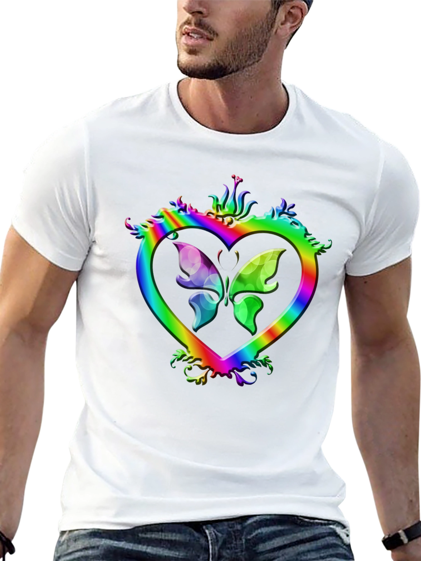 Rainbow Heart Butterfly Graphic Tee