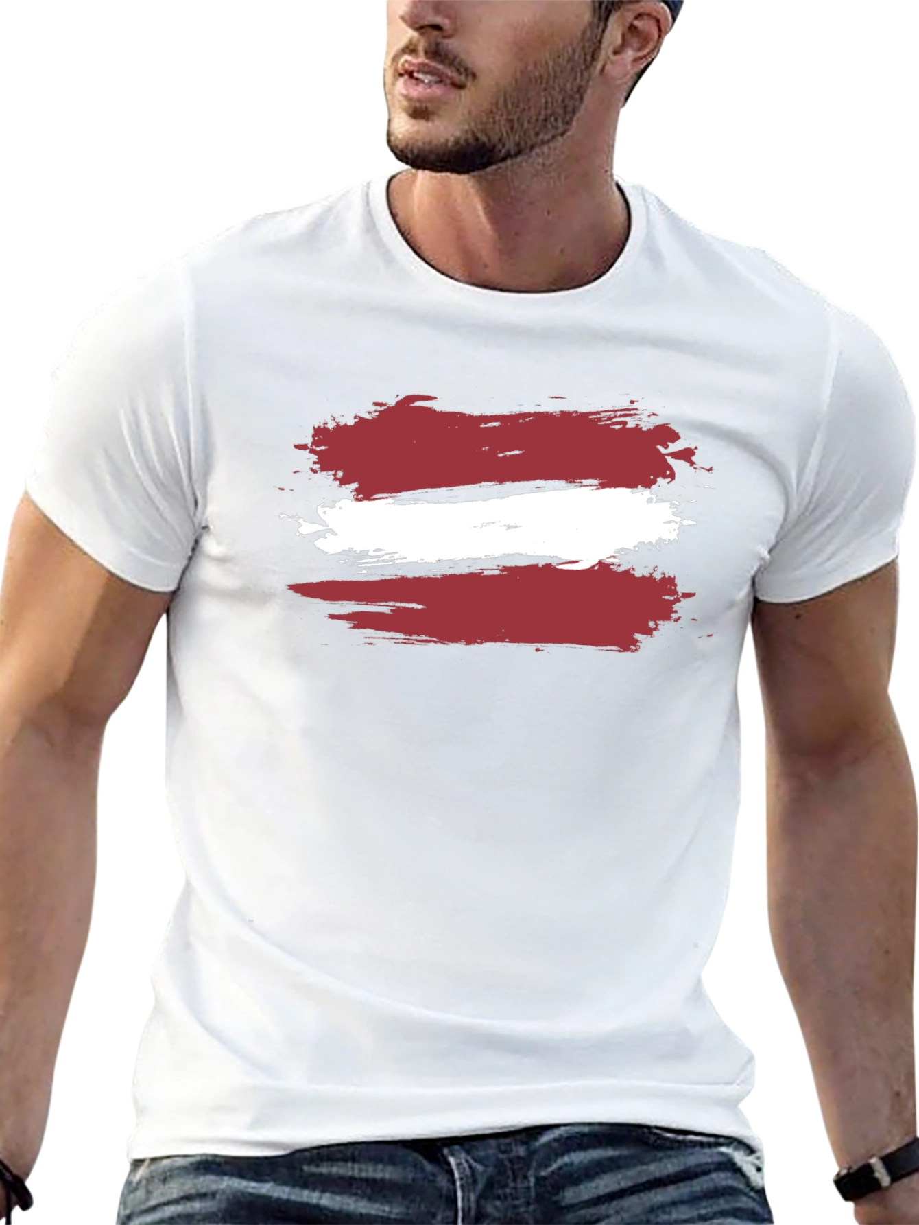 Latvia Flag Brushstroke T-Shirt - Black Casual Style