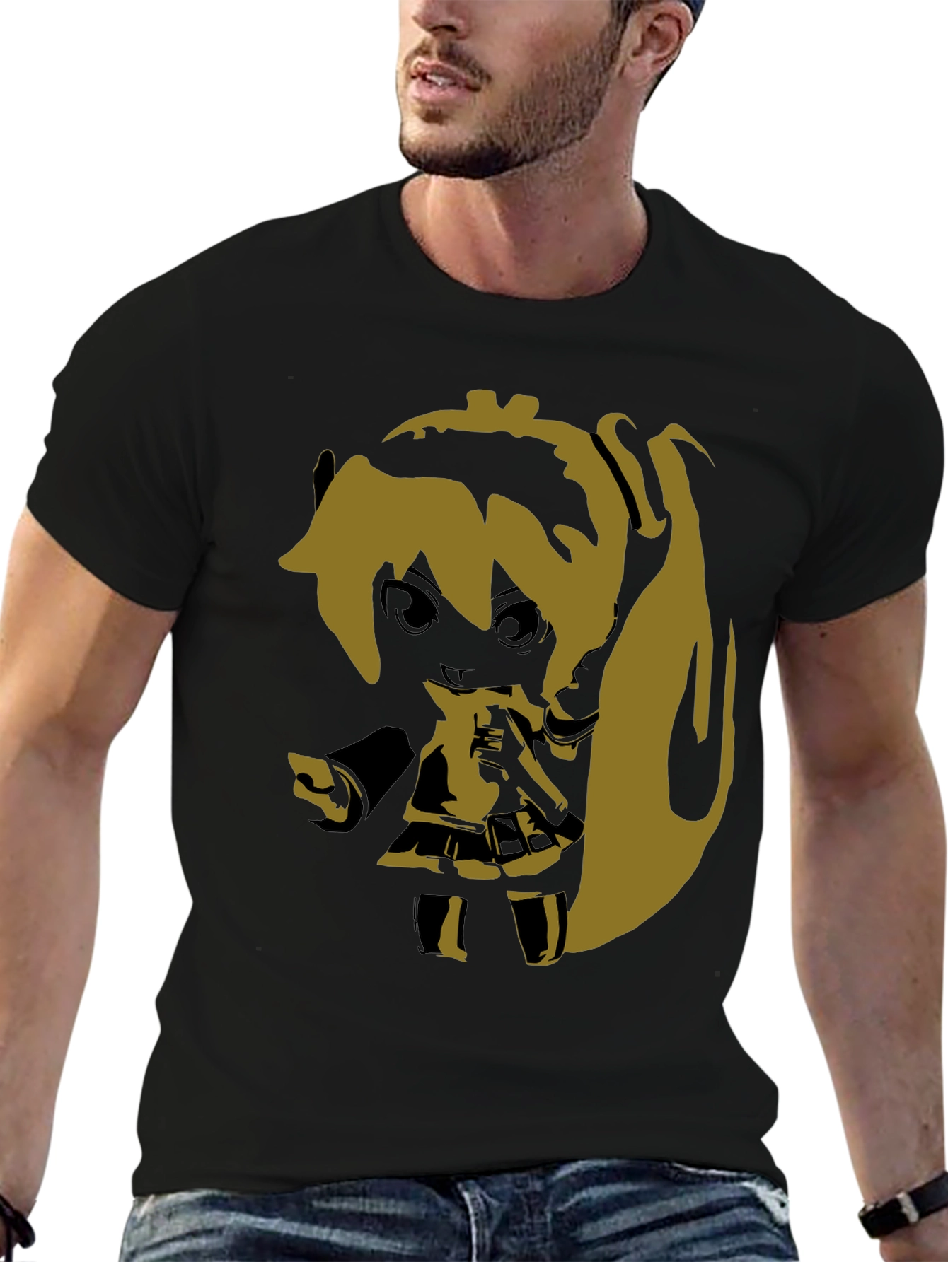 Anime Girl Graphic Print Black T-Shirt