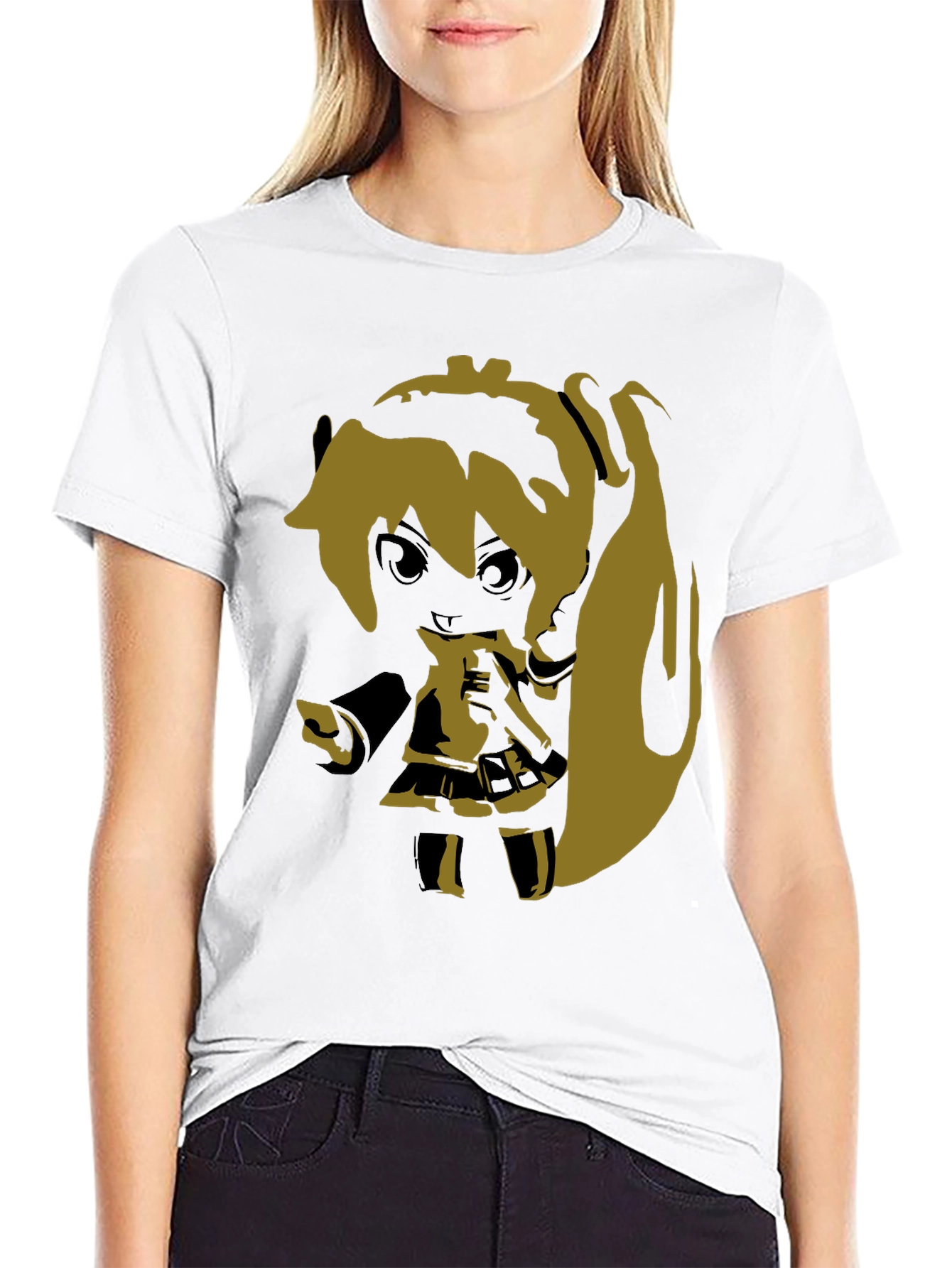 Anime Girl Graphic Print Black T-Shirt