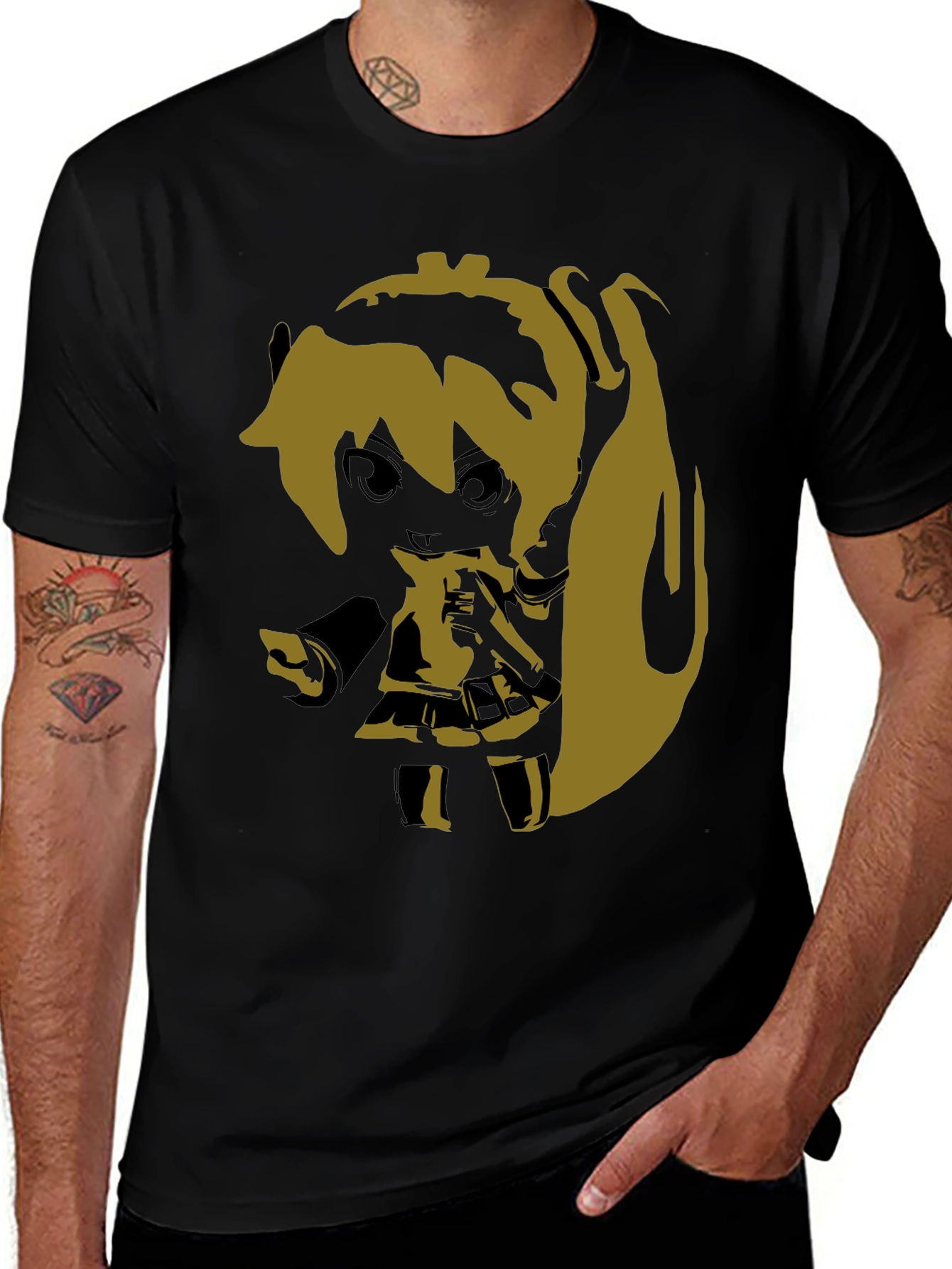 Anime Girl Graphic Print Black T-Shirt