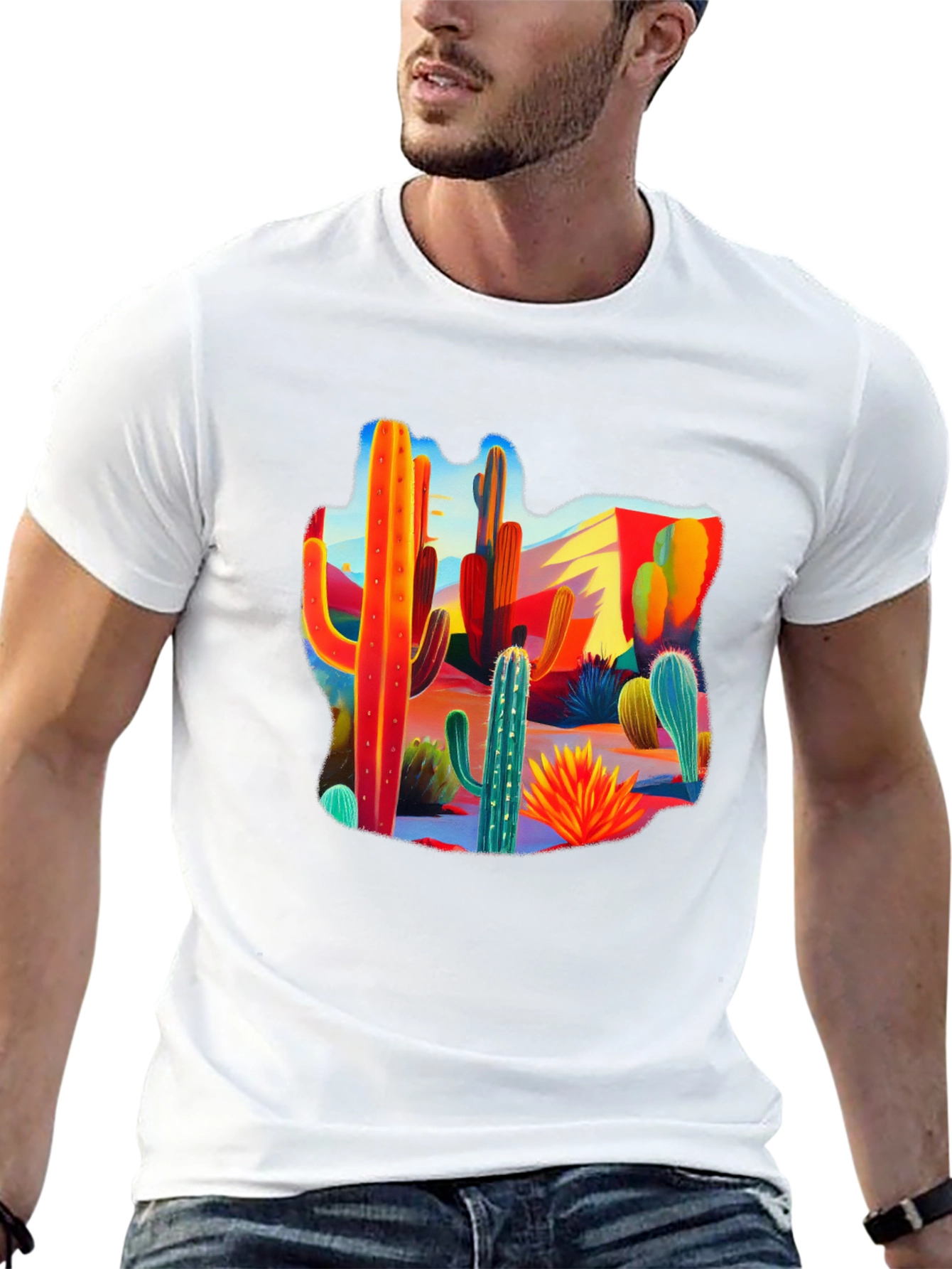 Desert Cactus Print Crew Neck Tee