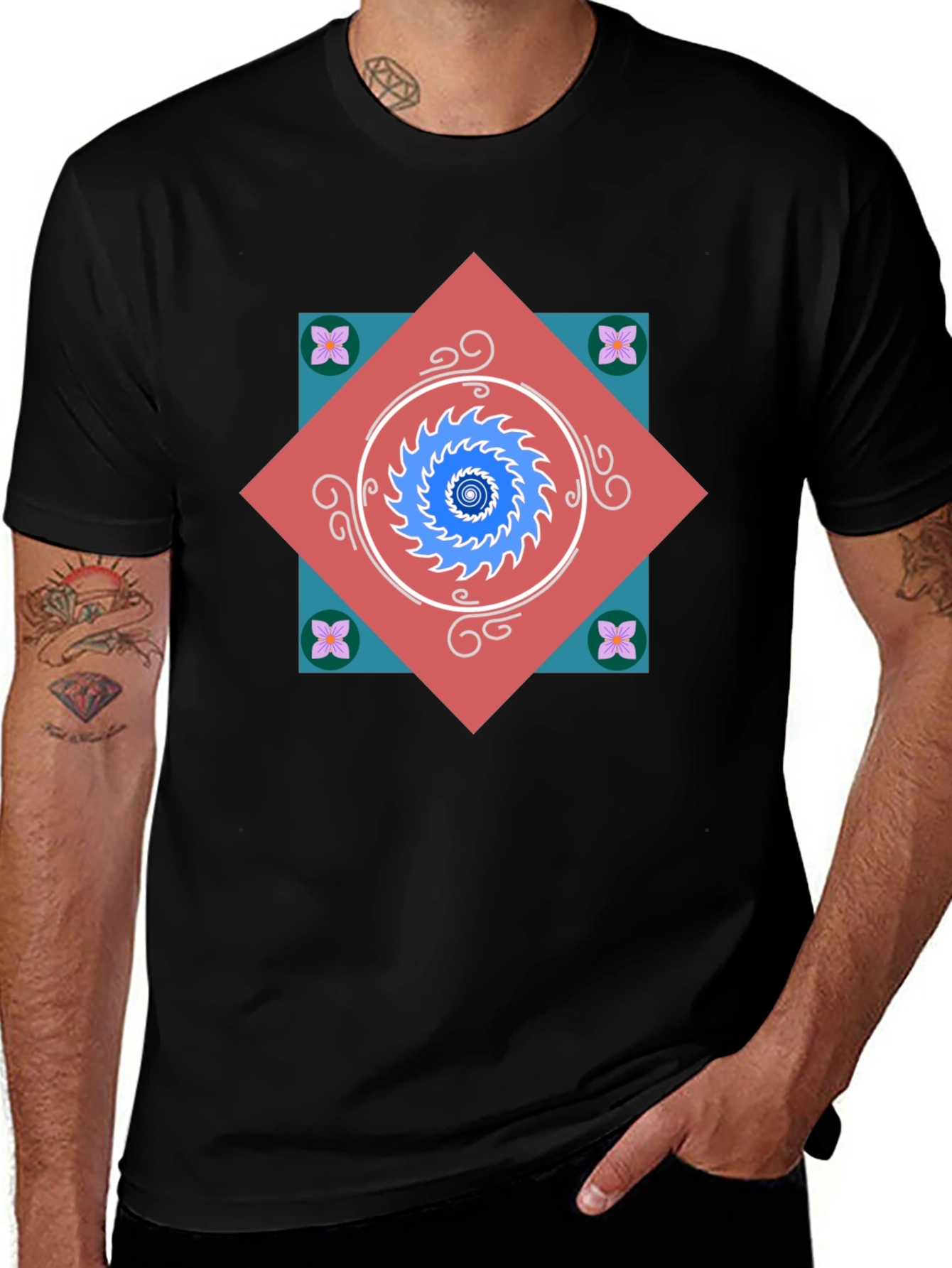 Geometric Mandala Graphic Tee - Modern Artistic Design