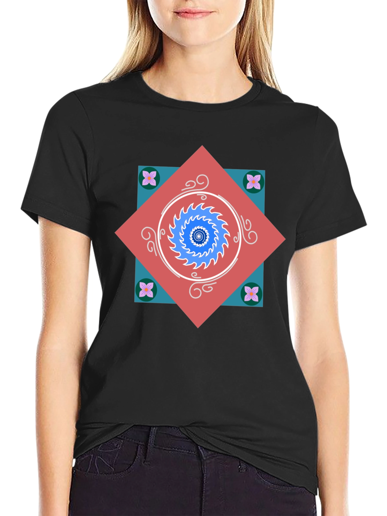 Geometric Mandala Graphic Tee - Modern Artistic Design