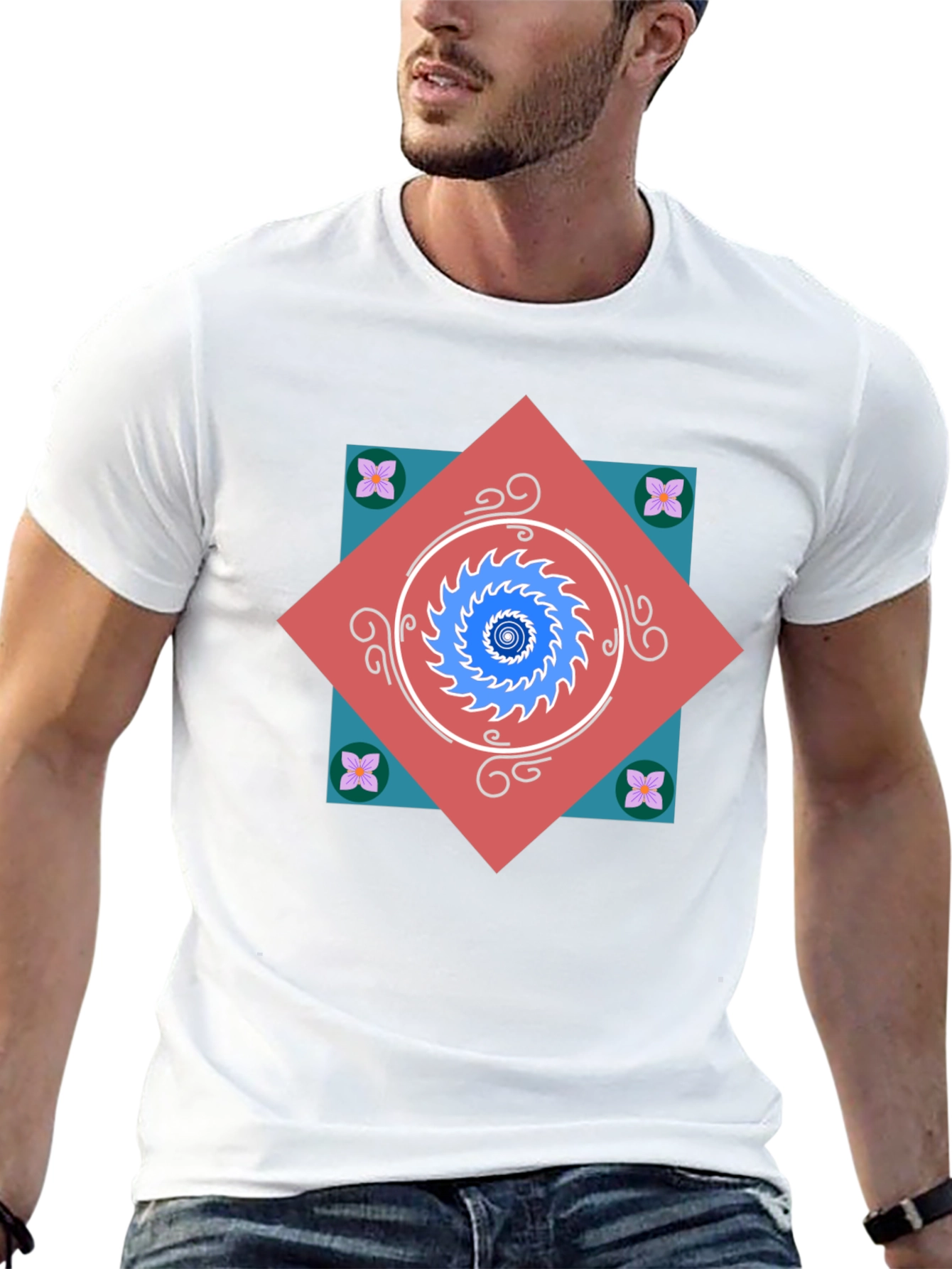 Geometric Mandala Graphic Tee - Modern Artistic Design