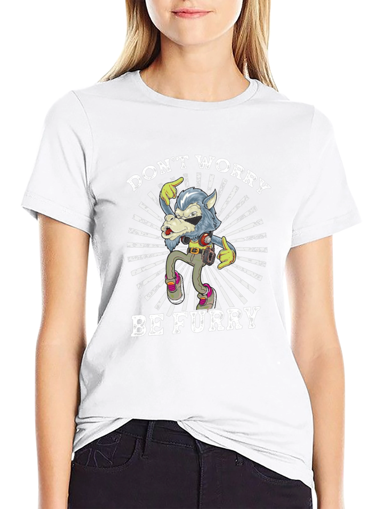 Dont Worry Be Furry T-Shirt Wolf Design