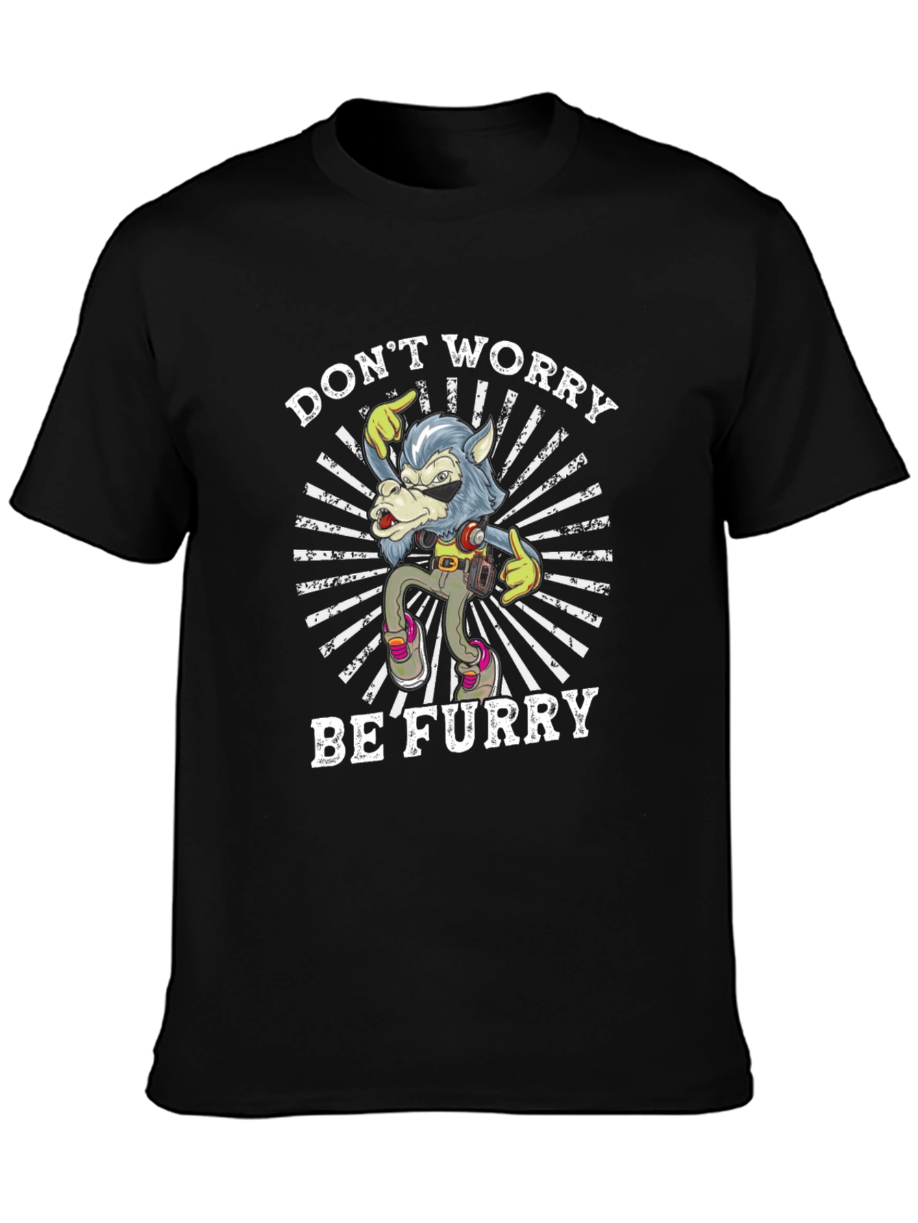 Dont Worry Be Furry T-Shirt Wolf Design