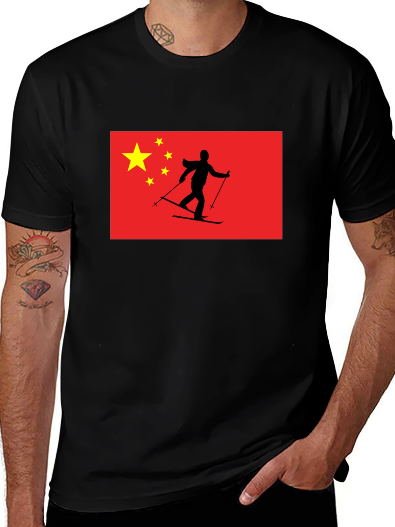 China Flag Skiing T-Shirt