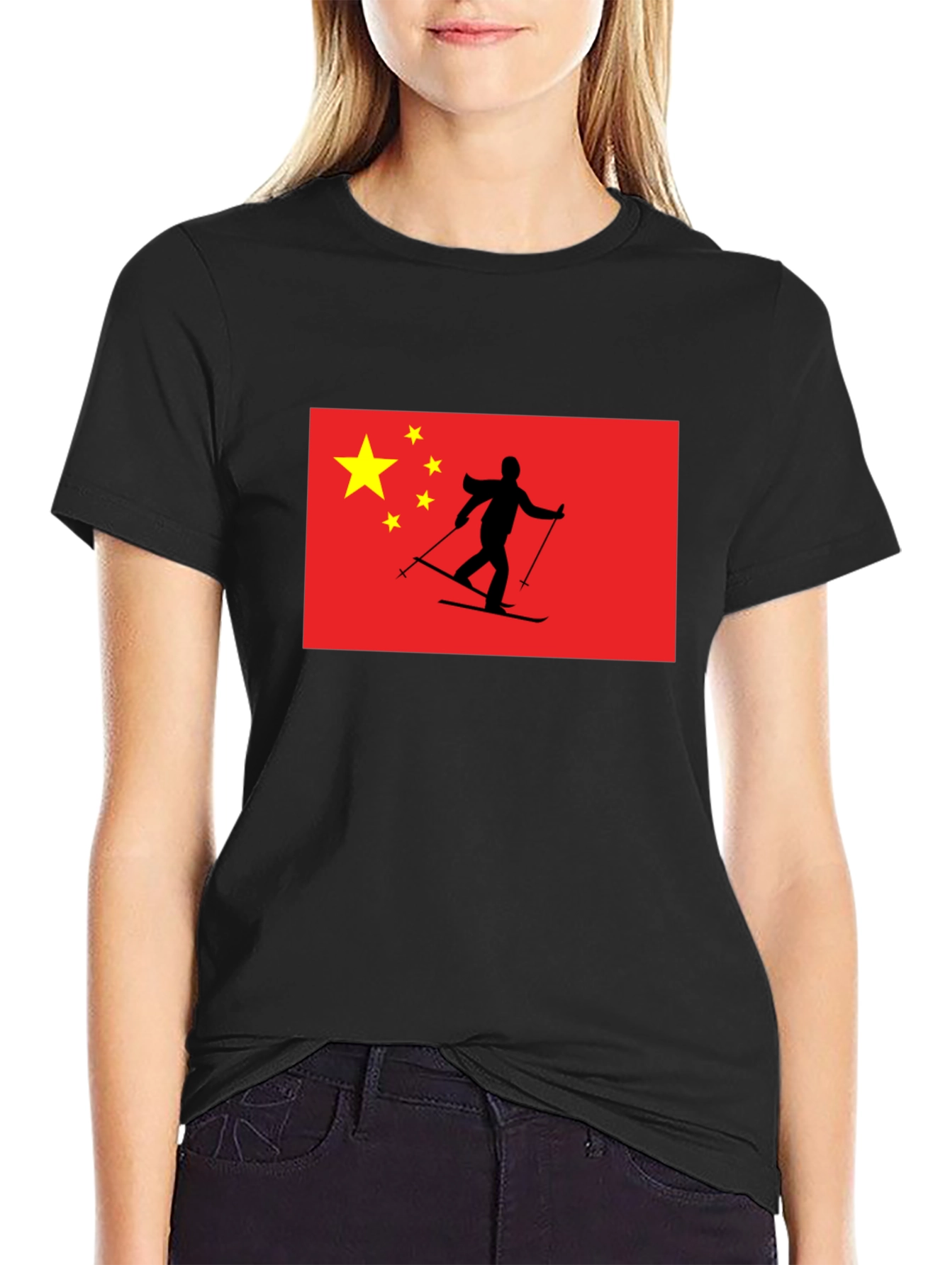 China Flag Skiing T-Shirt