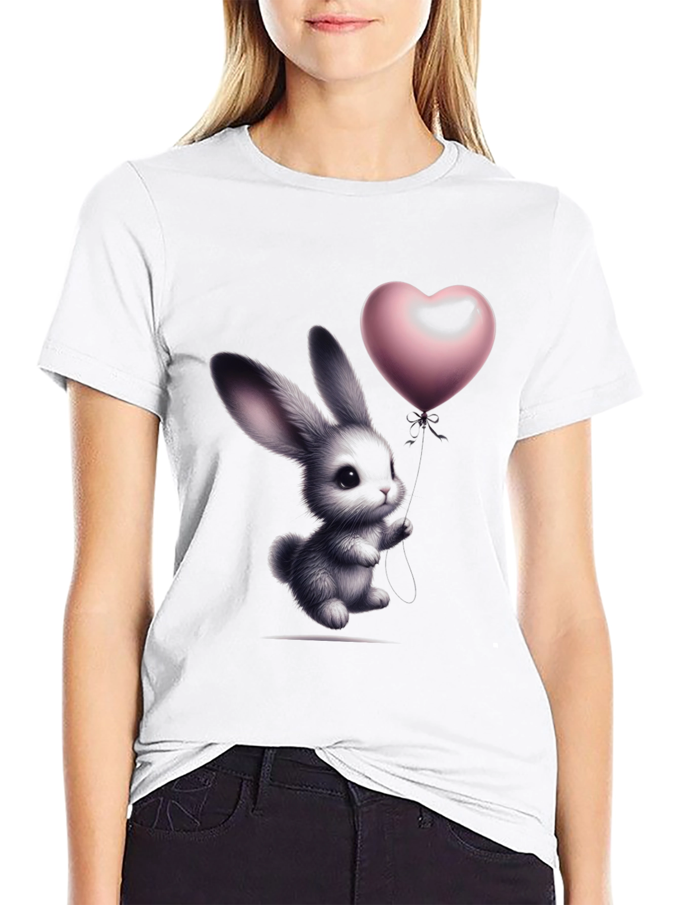 Bunny Heart Balloon Graphic T-Shirt