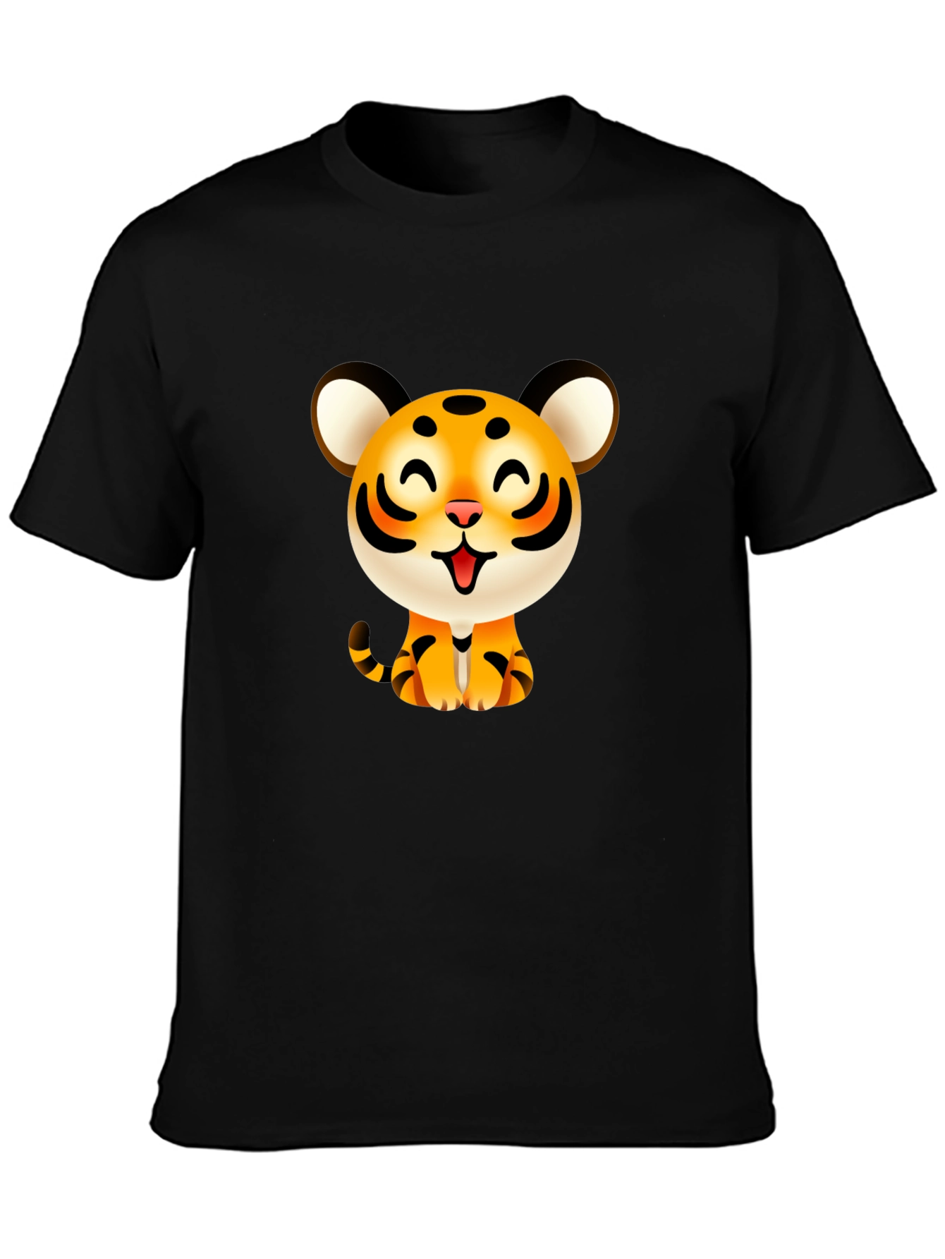 Cute Cartoon Tiger Graphic Tee - Black