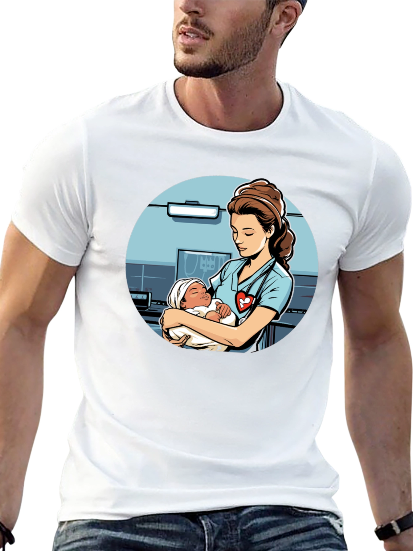 Nurse Holding Baby Graphic T-Shirt