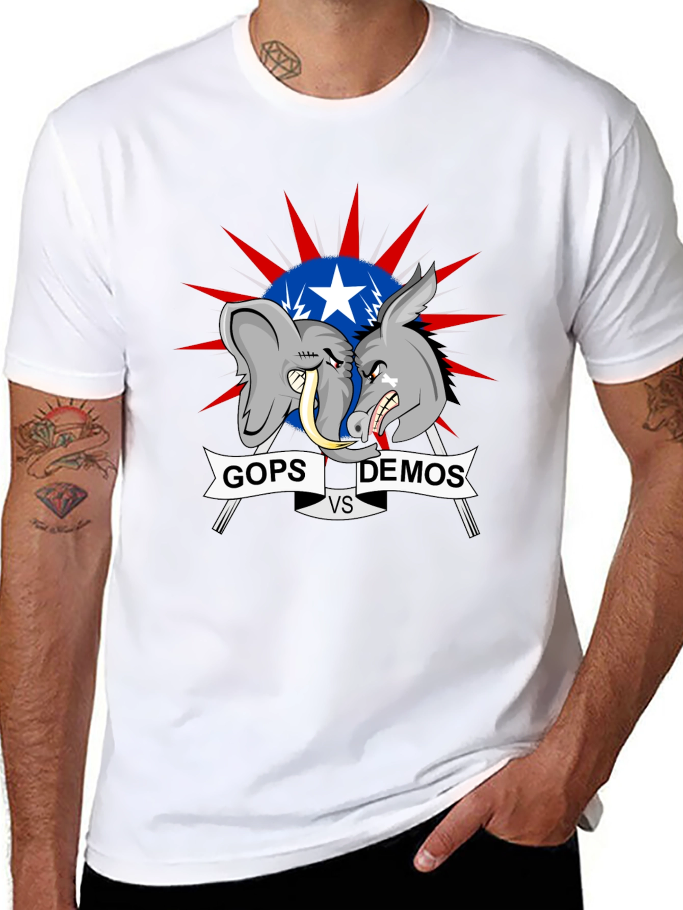 Political T-Shirt: GOPs vs DEMOs Cartoon