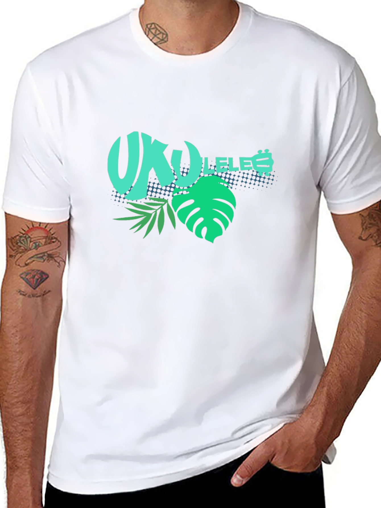 Ukulele Tropical Black T-Shirt