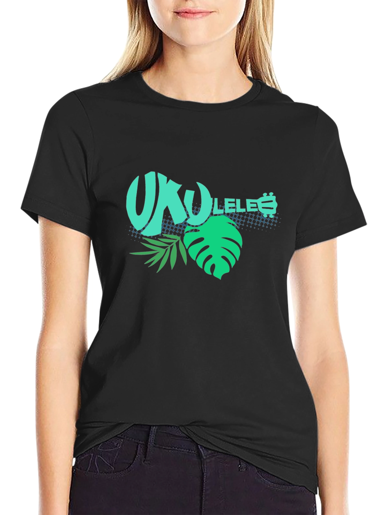 Ukulele Tropical Black T-Shirt