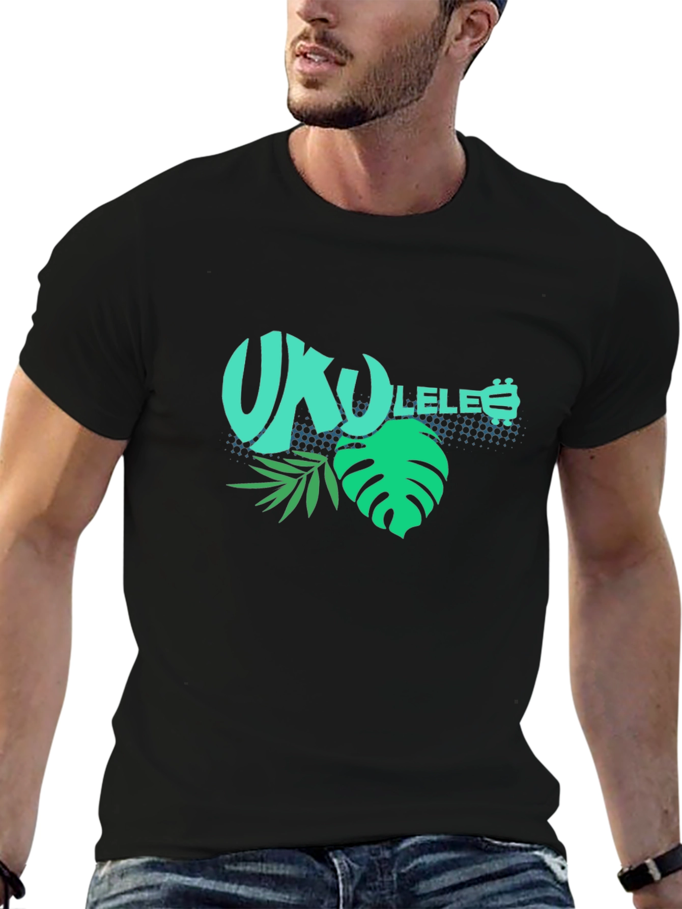 Ukulele Tropical Black T-Shirt