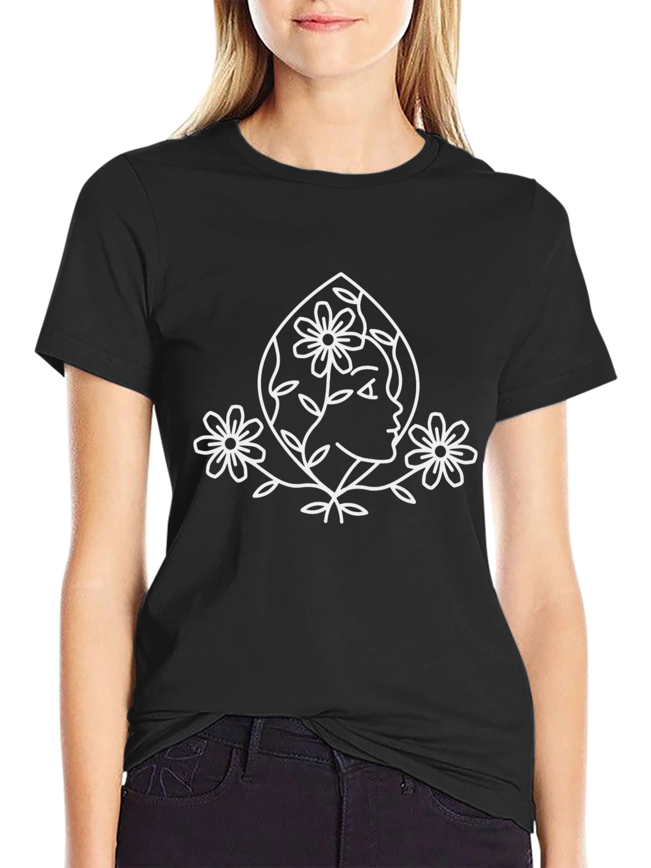 Floral Silhouette Graphic T-Shirt - Black