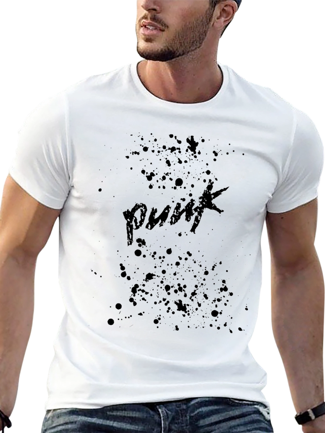 Grunge Punk Splatter Graphic Tee - Black