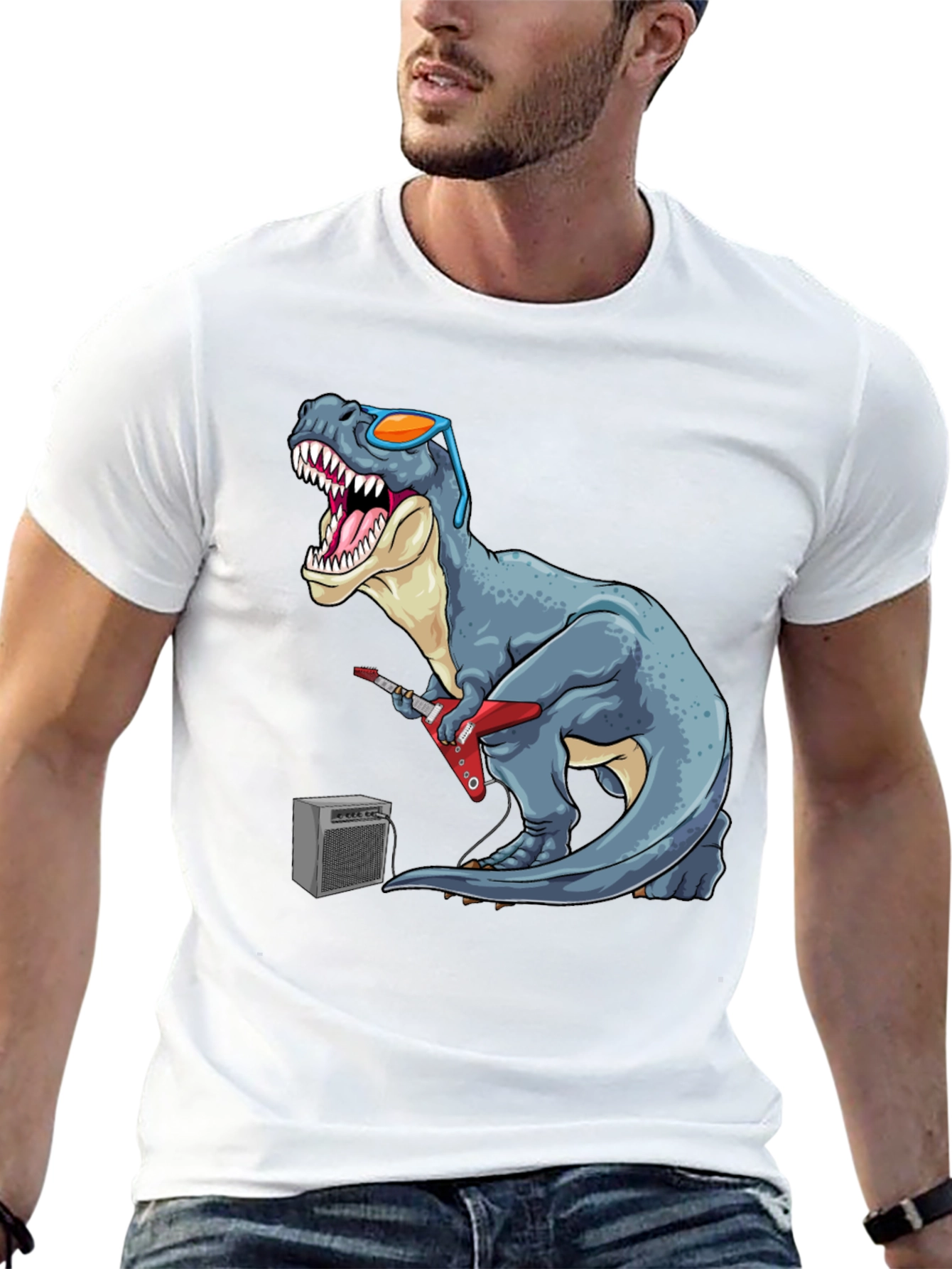 Dino Rock T-Shirt - Guitar Playing Tyrannosaurus Rex