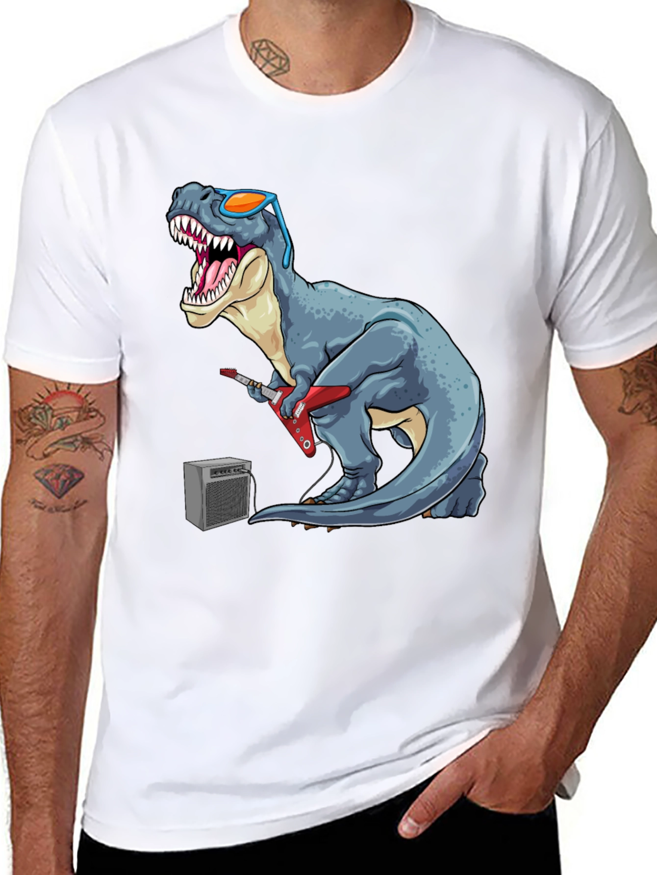 Dino Rock T-Shirt - Guitar Playing Tyrannosaurus Rex