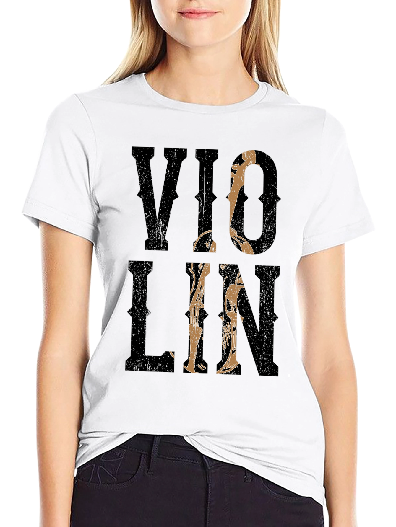 Violin Graphic Print Black T-Shirt