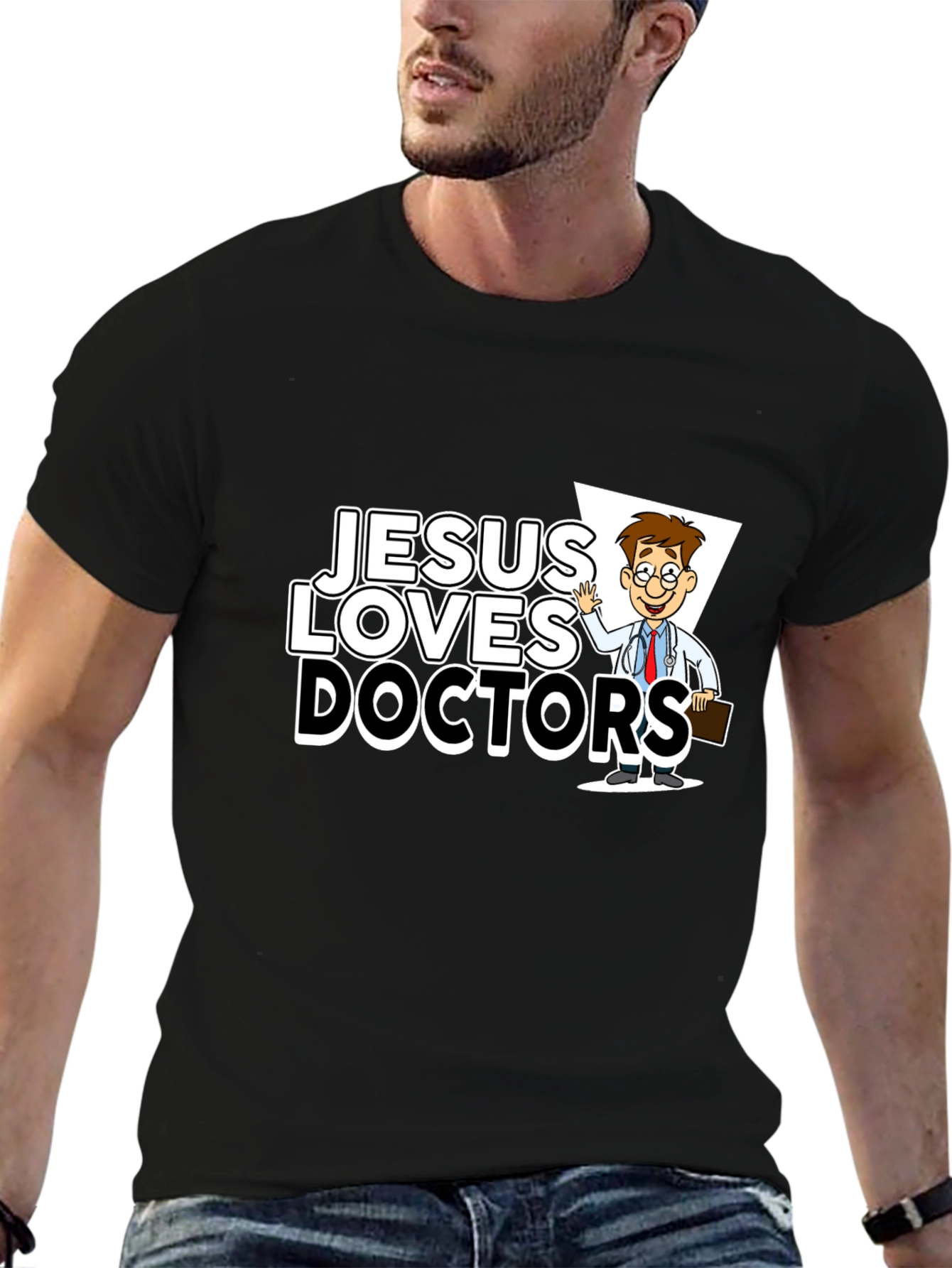 Jesus Loves Doctors Graphic Tee - Black T-Shirt