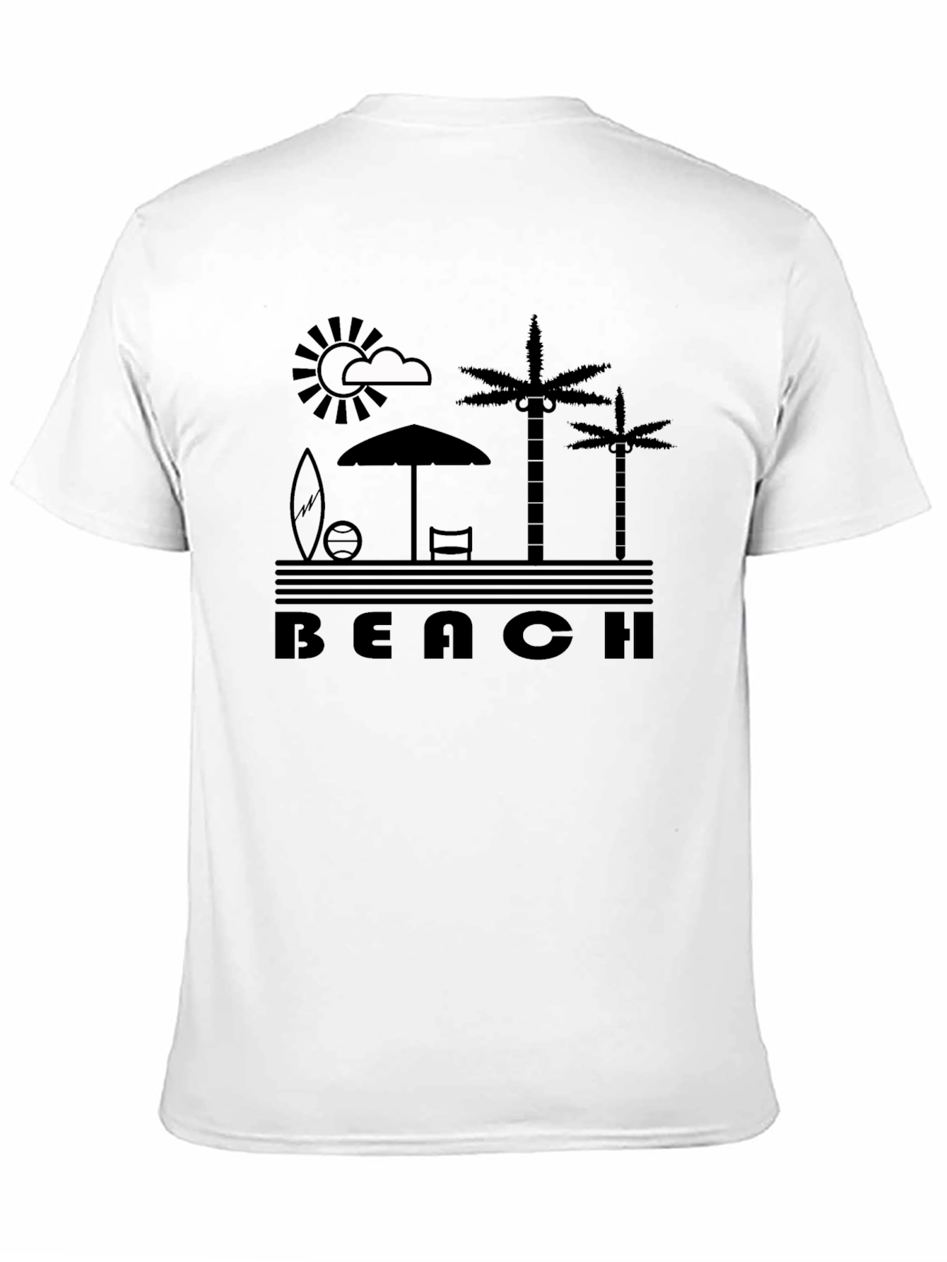 Beach Scene Graphic Tee - Black Cotton T-Shirt
