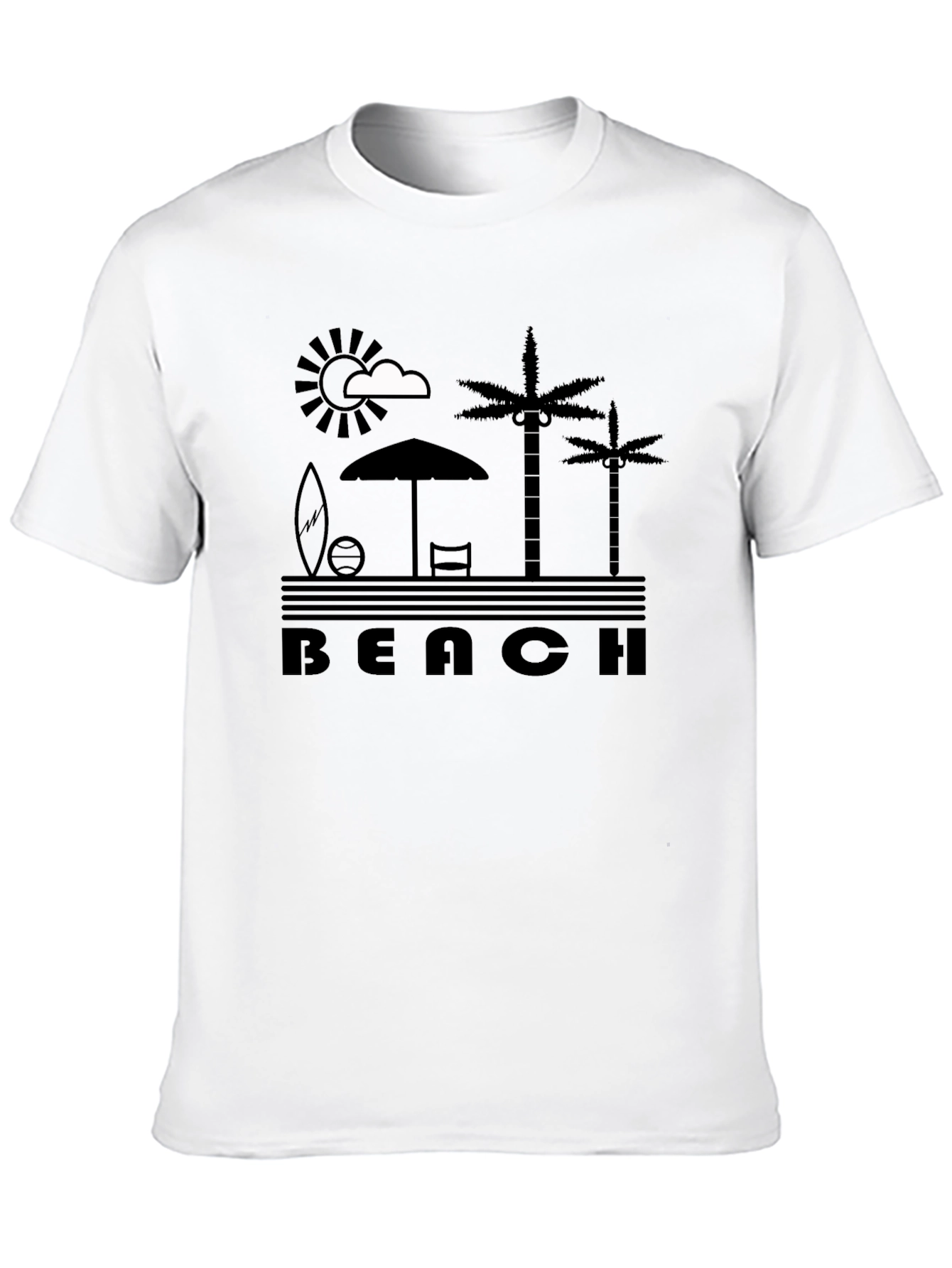 Beach Scene Graphic Tee - Black Cotton T-Shirt