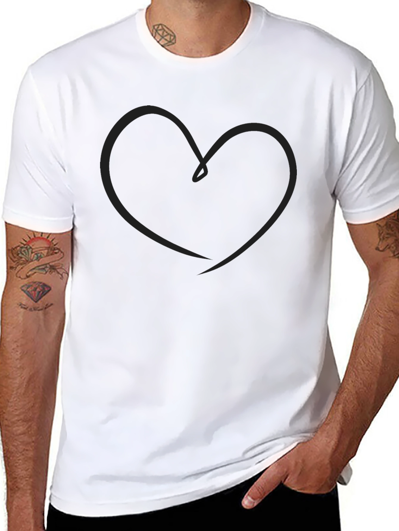 Heart Line Art Black T-Shirt