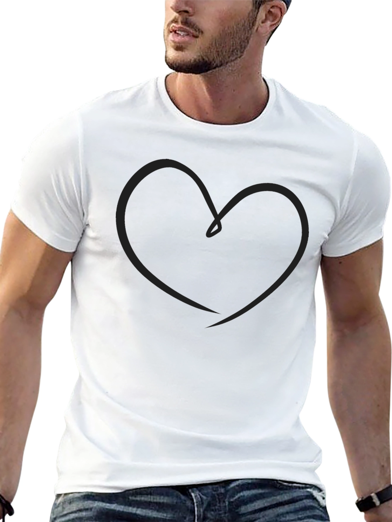 Heart Line Art Black T-Shirt
