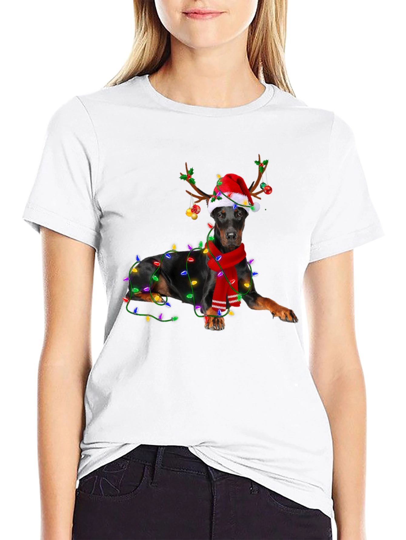 Festive Doberman Holiday T-Shirt