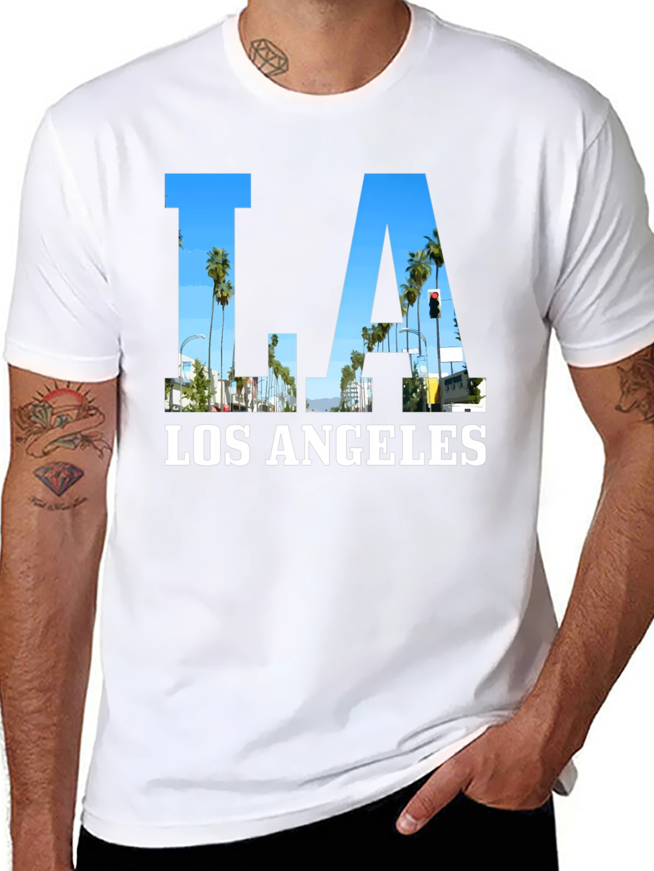 LA Los Angeles Cityscape Mens Graphic T-Shirt