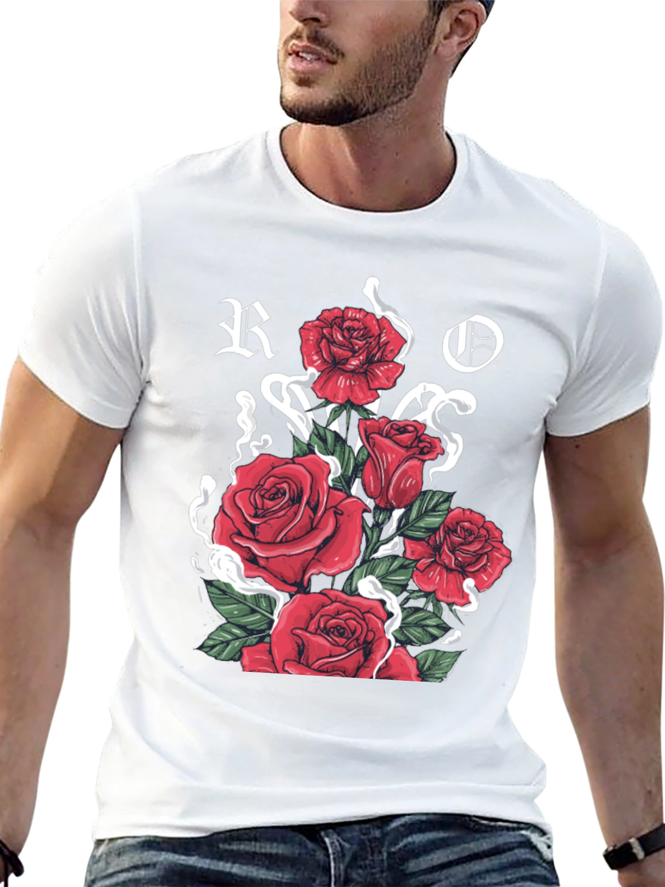 Floral Rose Graphic Print Black T-Shirt