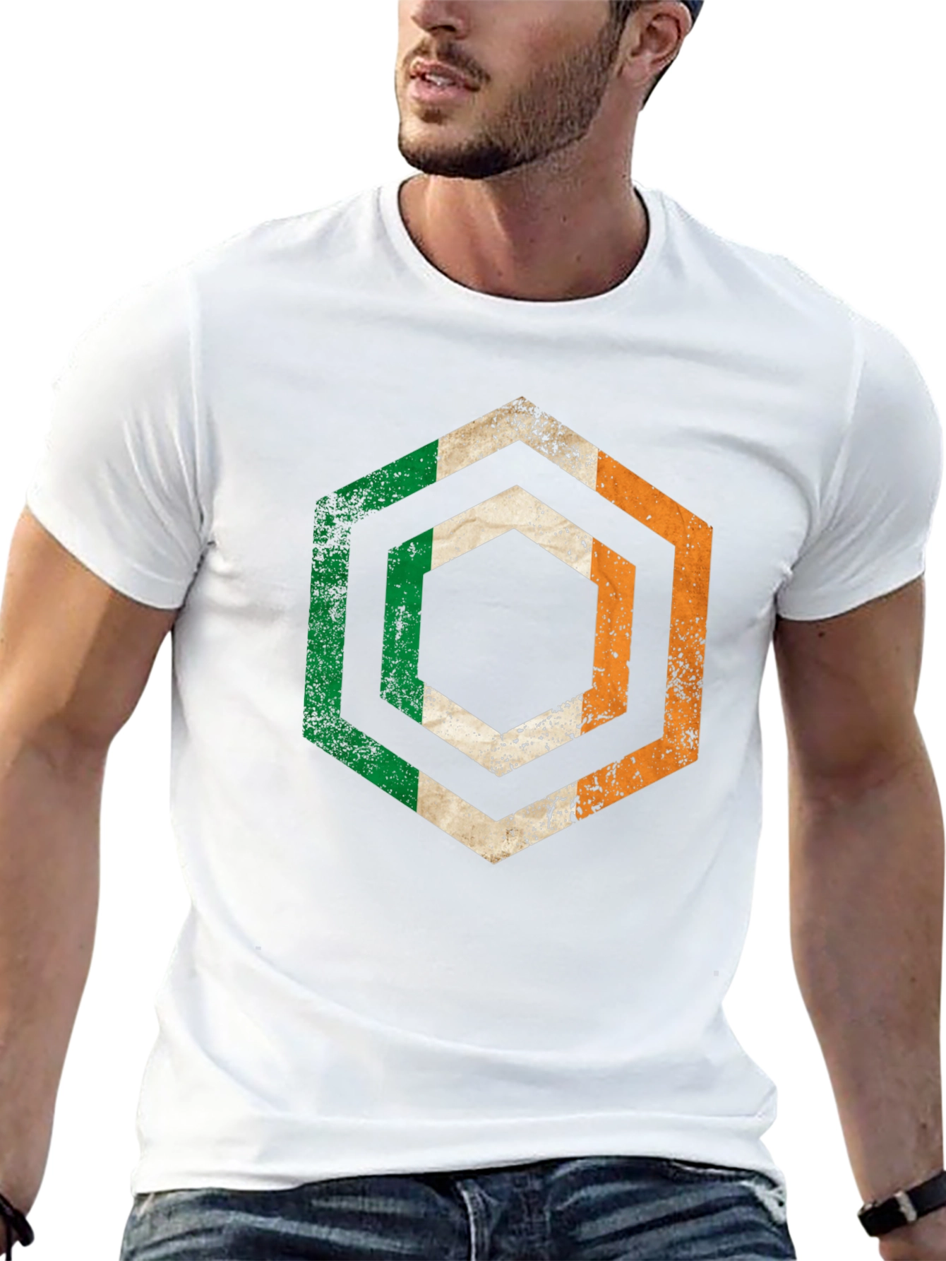 Irish Flag Hexagon T-Shirt - Distressed Design