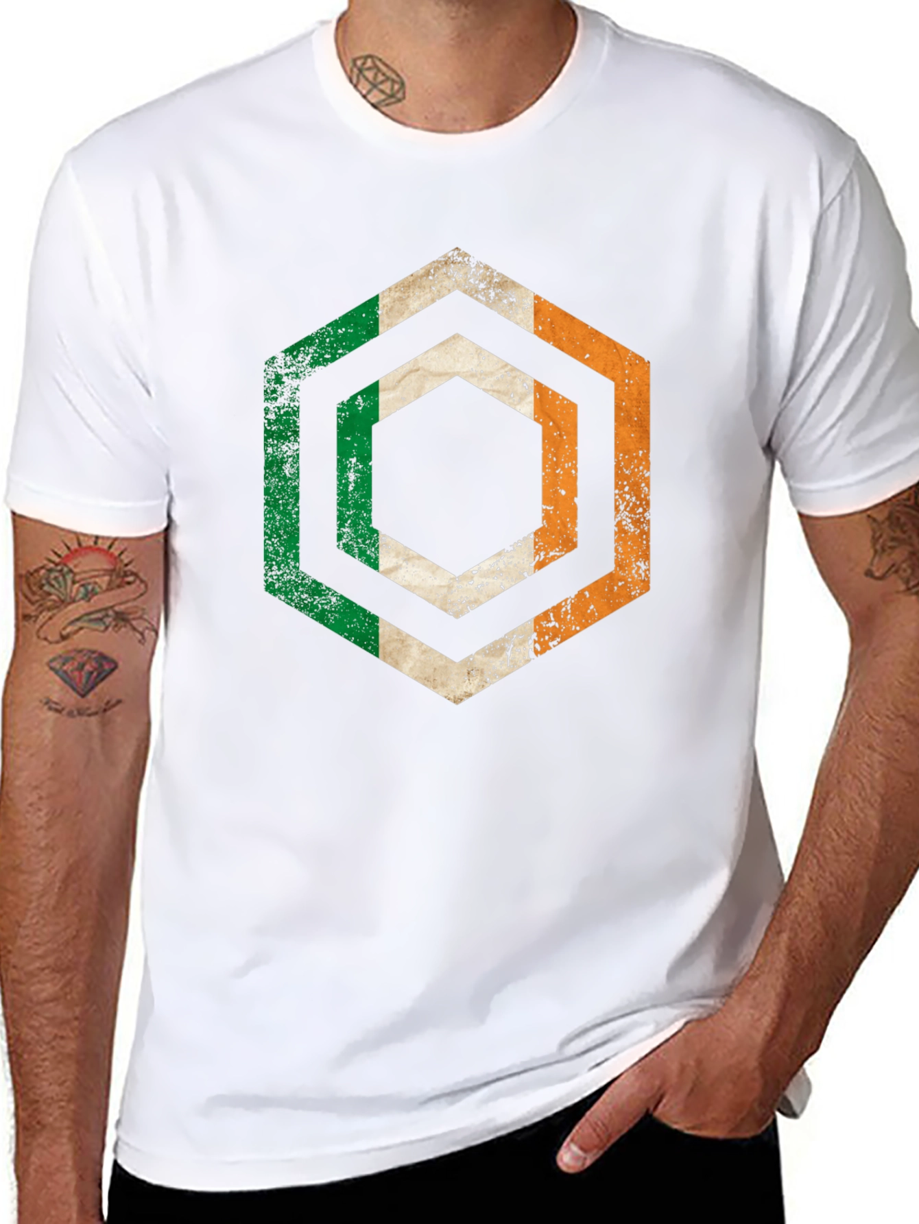 Irish Flag Hexagon T-Shirt - Distressed Design