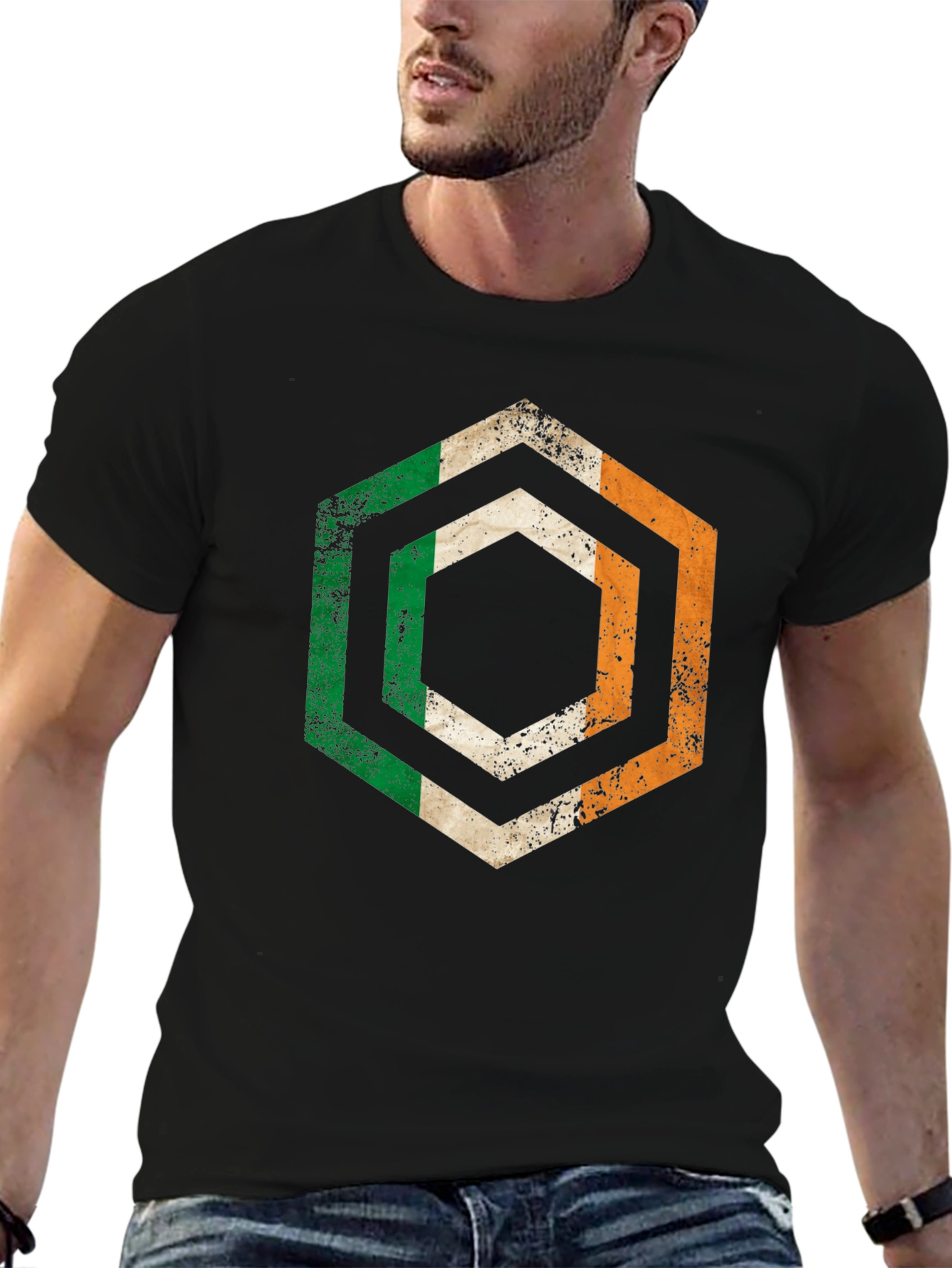 Irish Flag Hexagon T-Shirt - Distressed Design