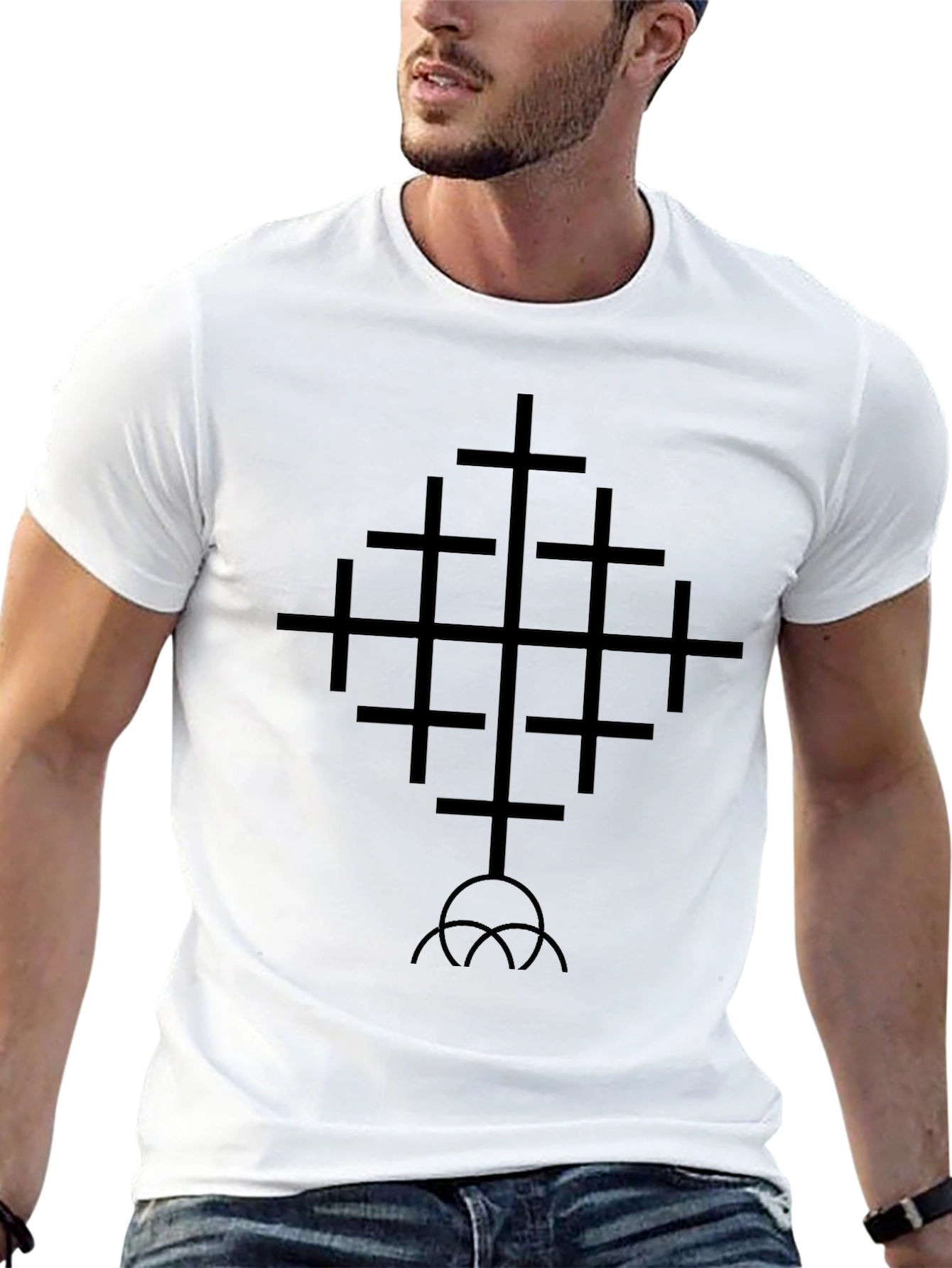 Geometric Cross Graphic Tee - Black