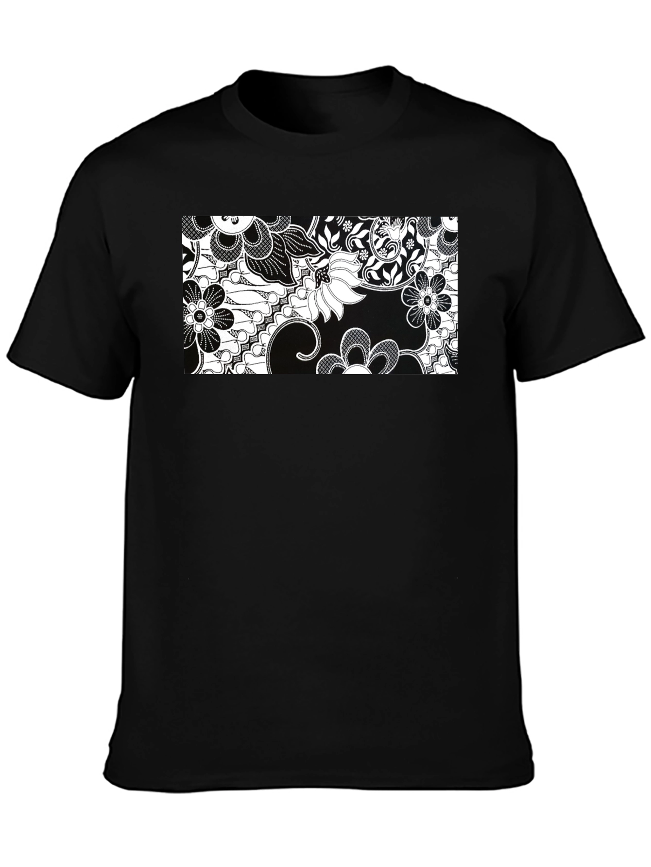 Black Floral Print Crew Neck T-Shirt