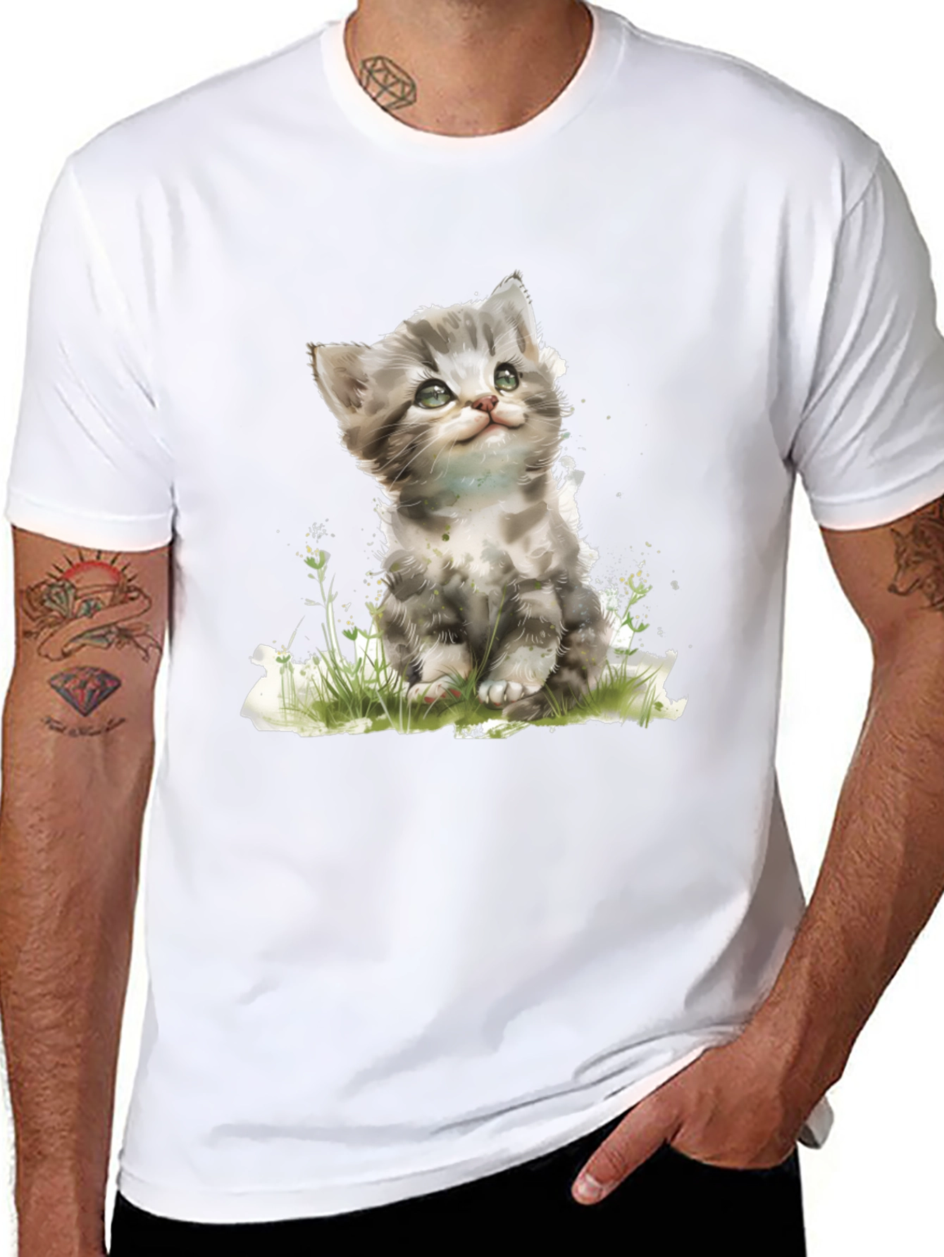 Cute Kitten Graphic Black T-Shirt