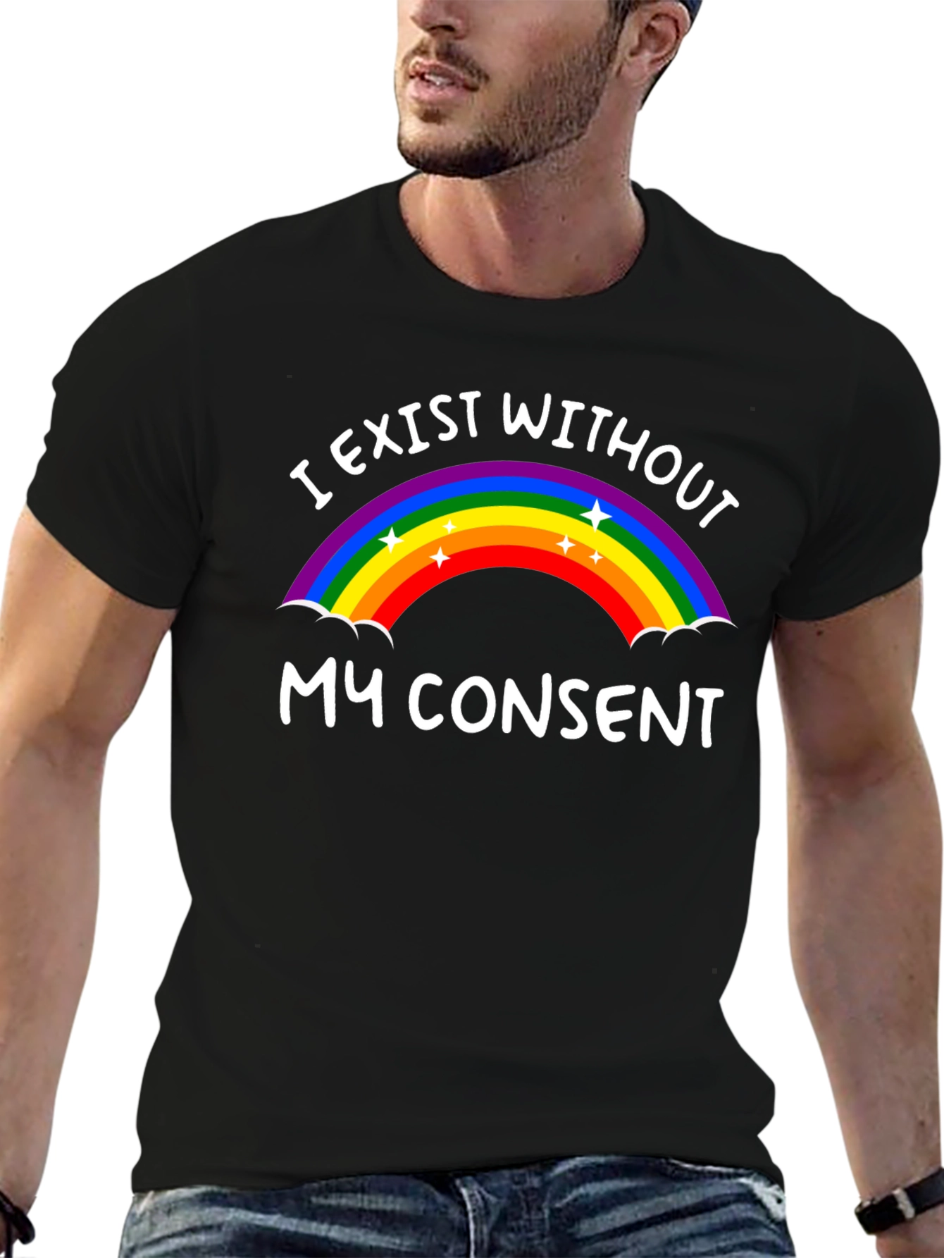 I Exist Without My Consent Rainbow Graphic Tee