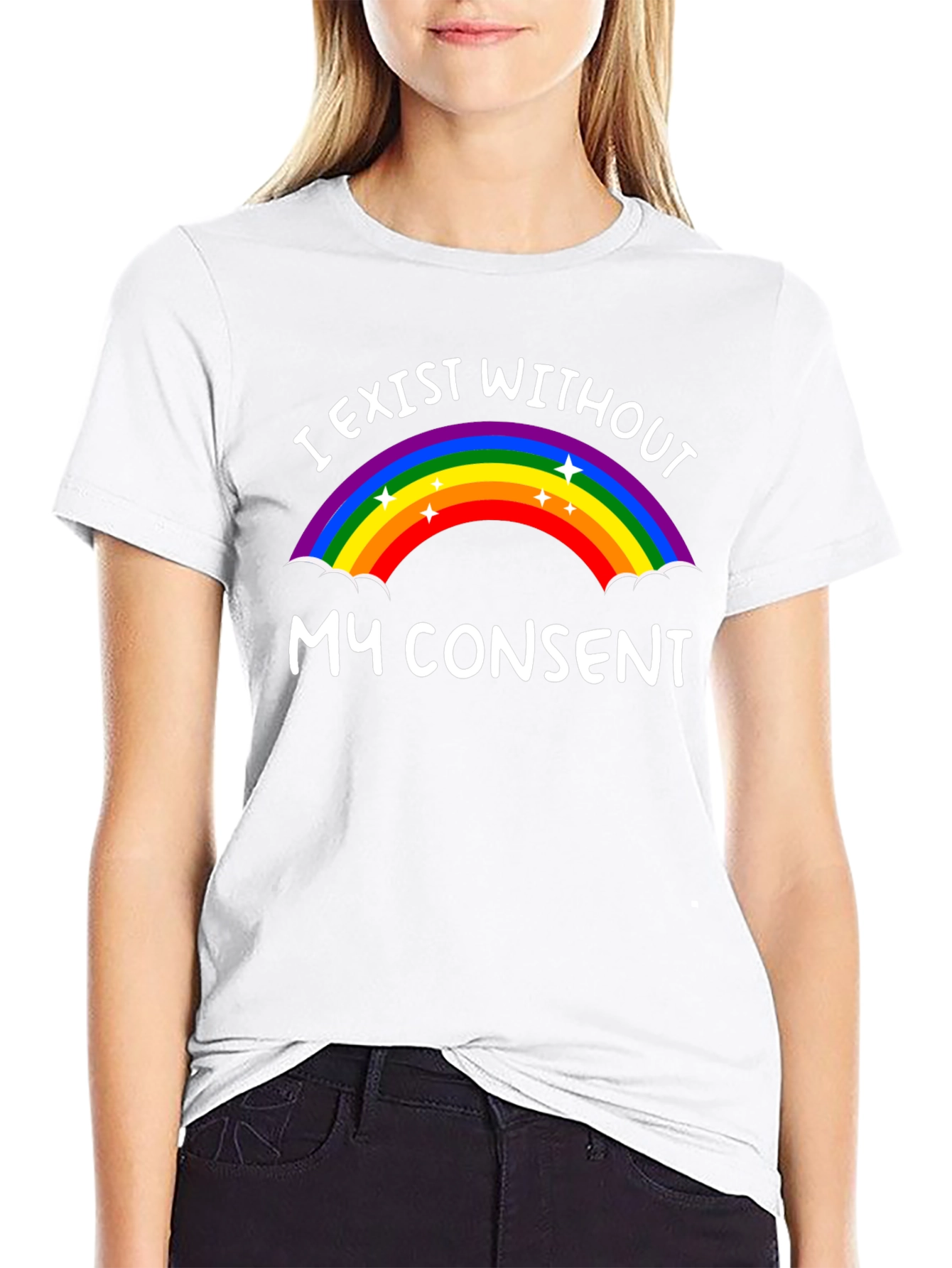 I Exist Without My Consent Rainbow Graphic Tee