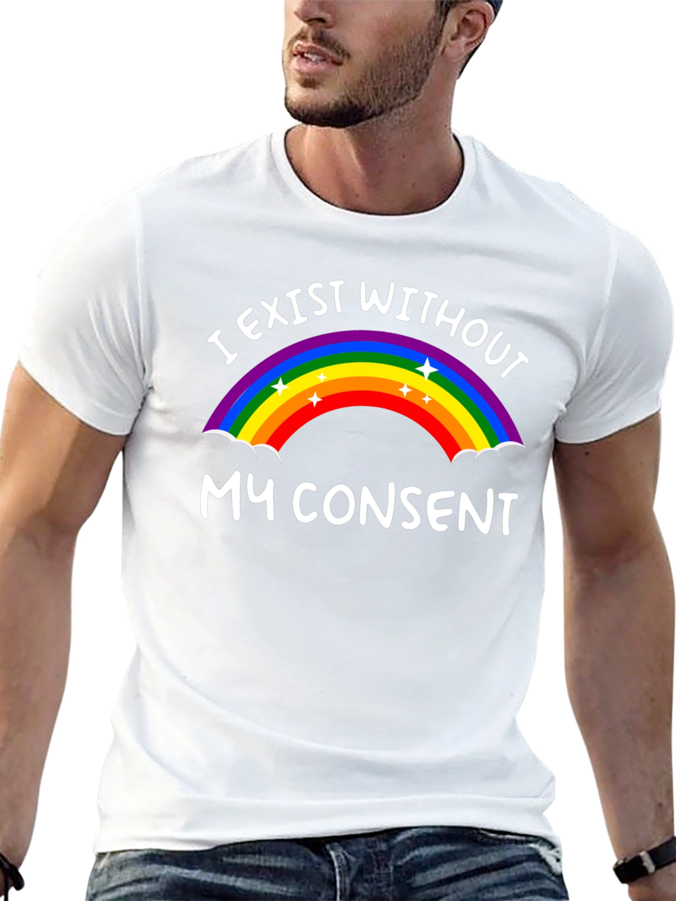I Exist Without My Consent Rainbow Graphic Tee