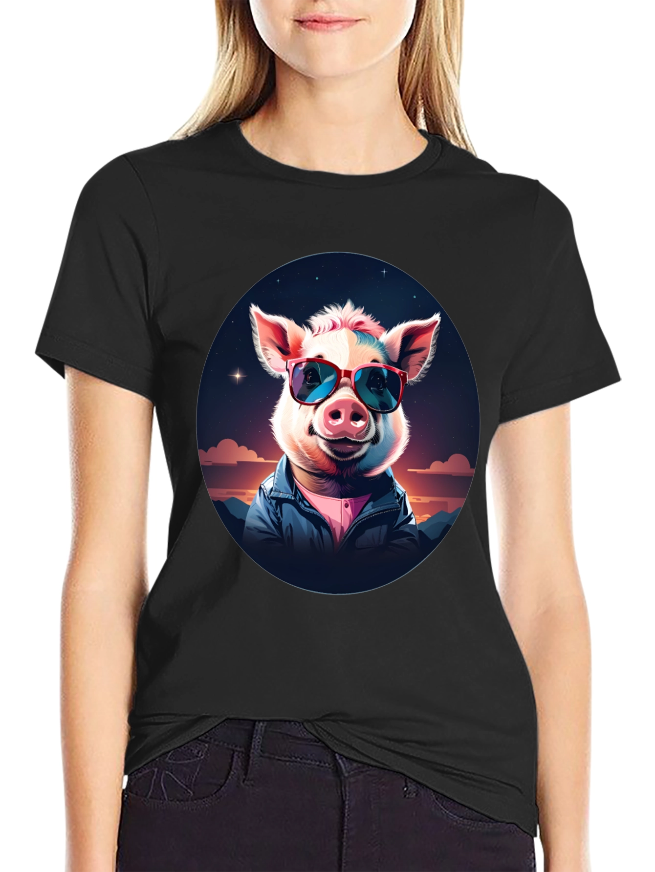 Cool Pig Graphic Tee - Stylish Unisex Black T-Shirt
