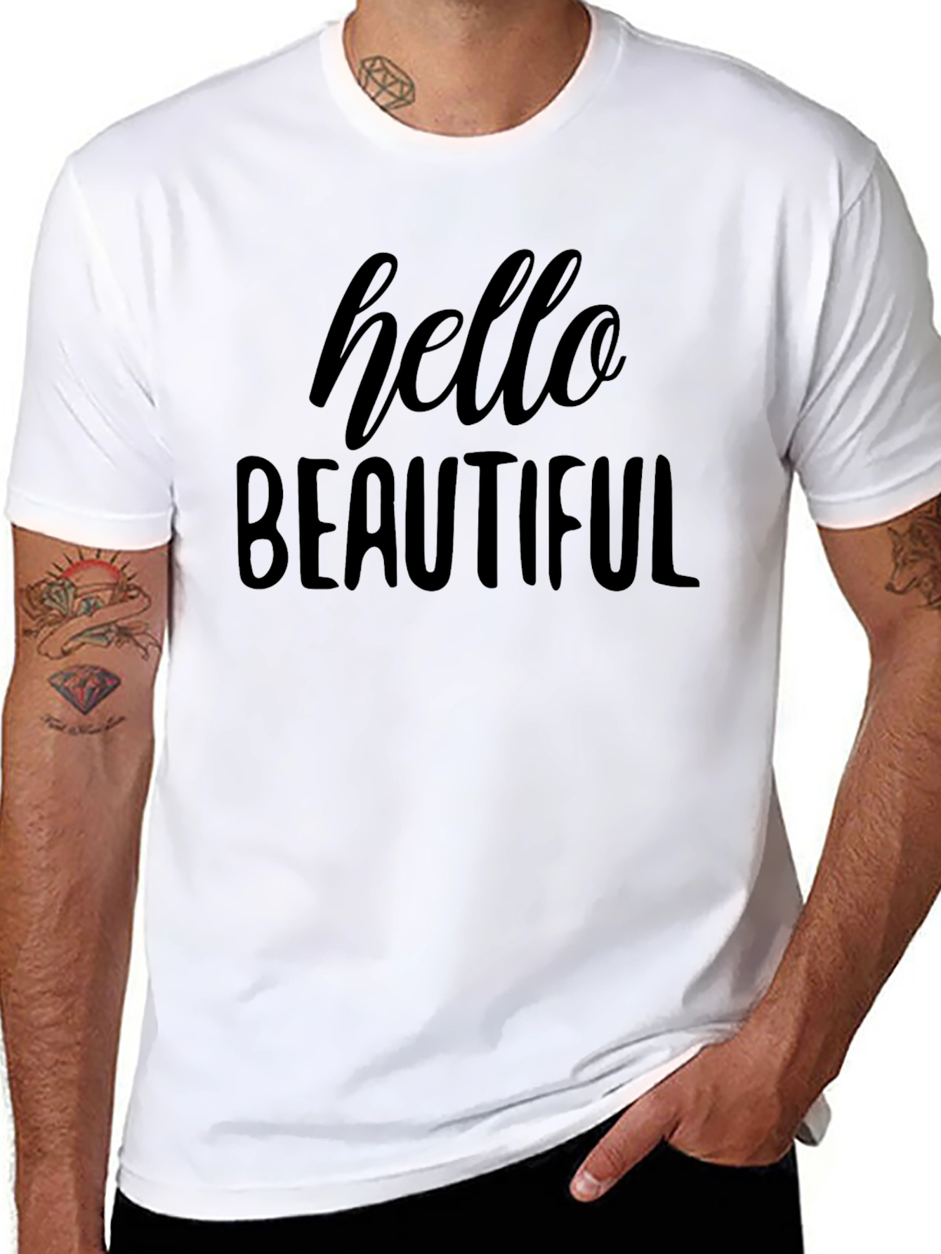 Hello Beautiful Graphic Tee - Soft Cotton Blend